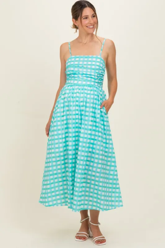 Mint Gingham Maternity Midi Dress made by entro
