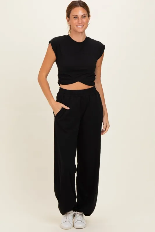 Black Cropped Tank Pant Set made by Rae Mode