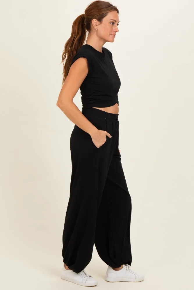 Black Cropped Tank Pant Set sold by Pinkblush product image thumbnail 2