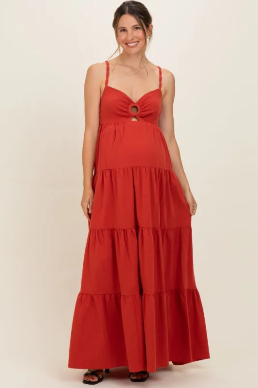 Terracotta Cutout Maternity Maxi Dress made by Flying Tomato