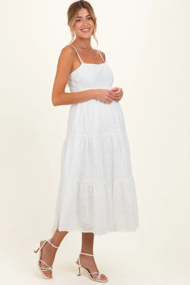 Off White Eyelet Lace Cutout Tie Back Maternity Midi Dress sold by Pinkblush product image thumbnail 2