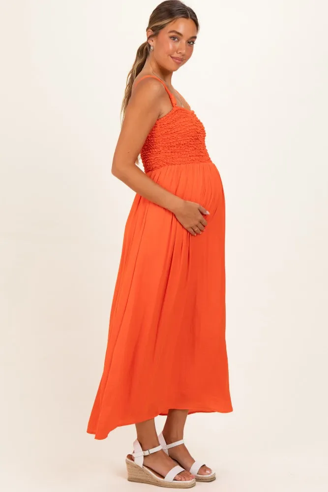 Orange Textured Smocked Maternity Maxi Dress sold by Pinkblush product image thumbnail 2