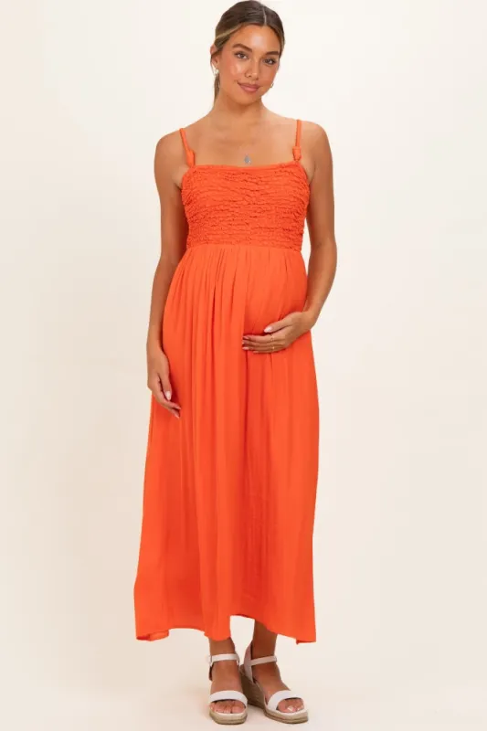 Orange Textured Smocked Maternity Maxi Dress made by Naked Zebra