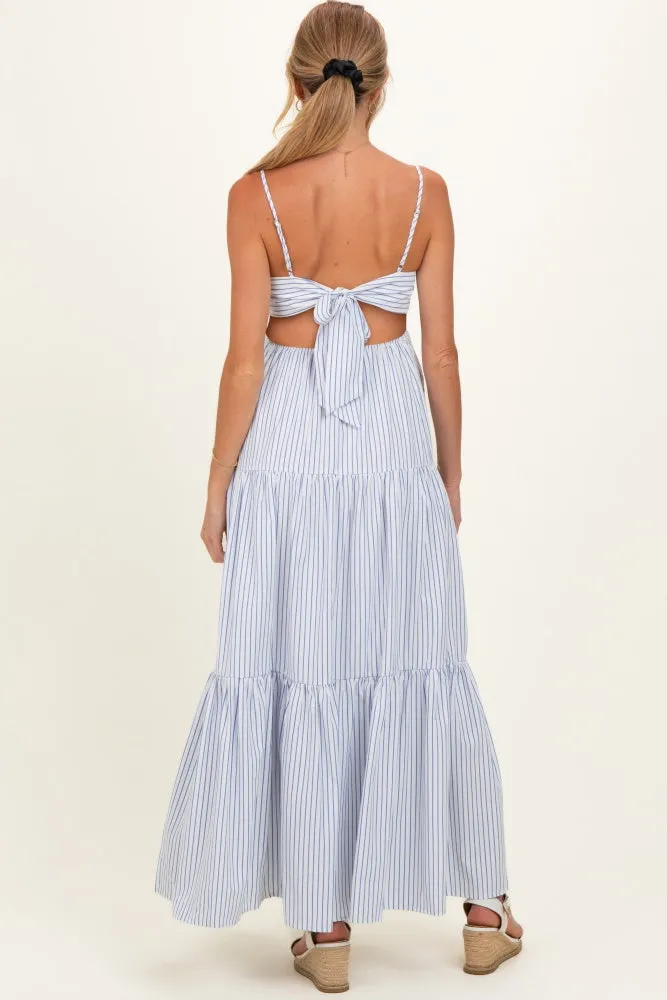 White Striped Cutout Tie Back Maternity Maxi Dress sold by Pinkblush product image thumbnail 3