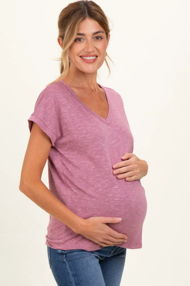 Mauve Slub Knit Maternity V-Neck Top sold by Pinkblush product image thumbnail 2