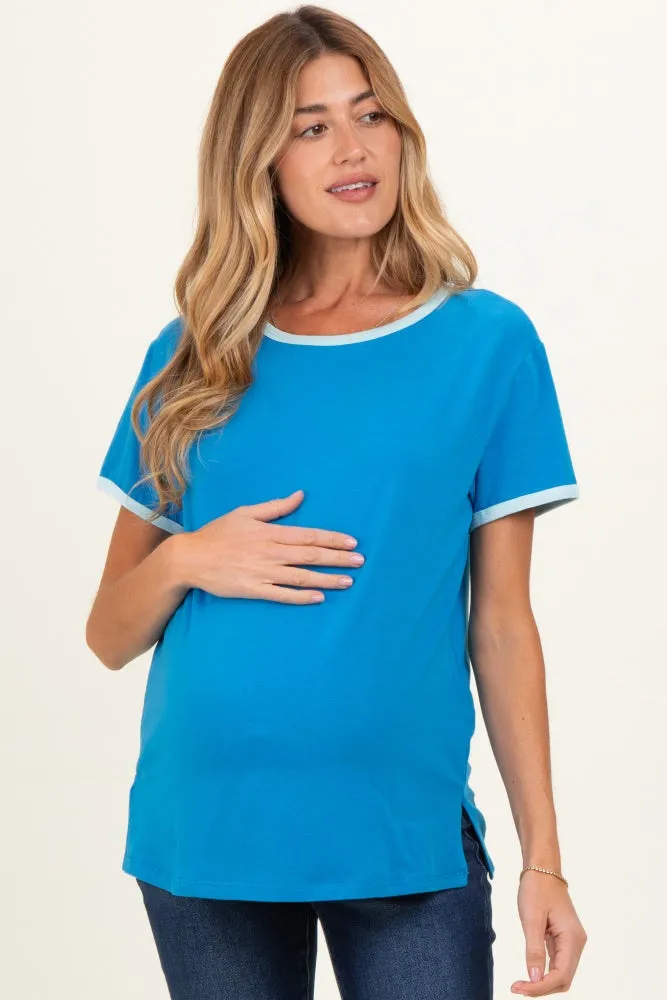 Blue Contrast Trim Boxy Fit Maternity Tee sold by Pinkblush