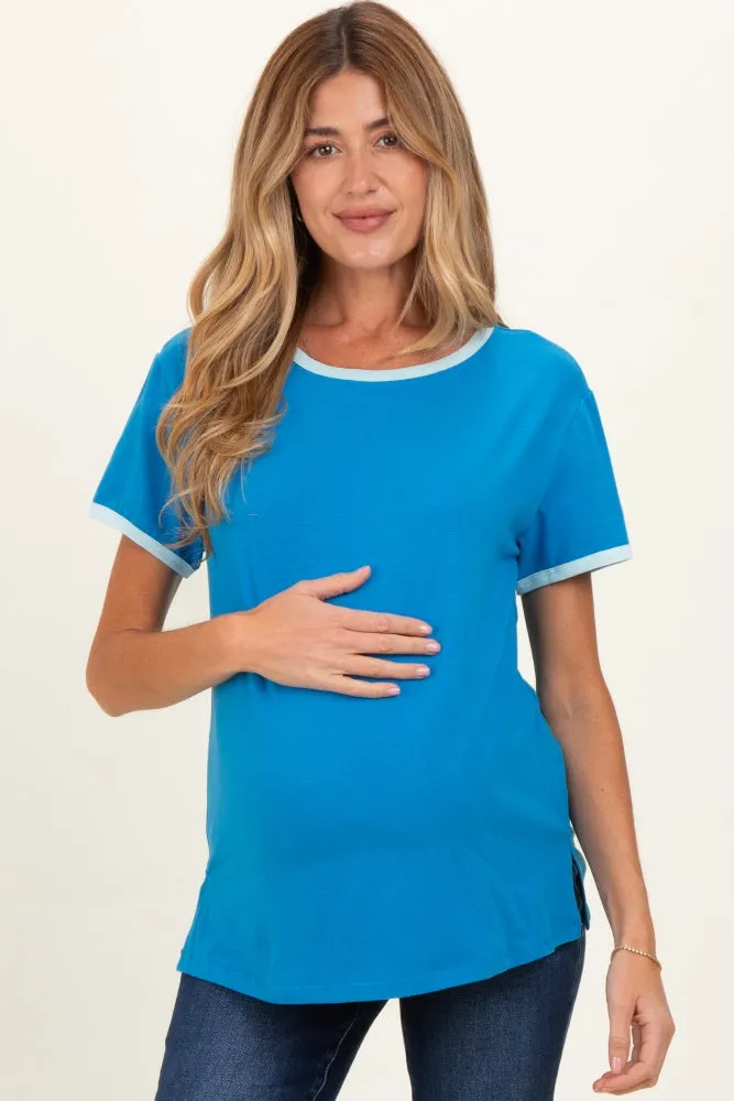 Blue Contrast Trim Boxy Fit Maternity Tee sold by Pinkblush product image thumbnail 2