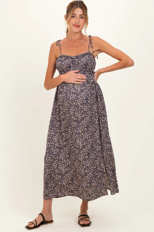 Purple Print Detailed Maternity Maxi Dress made by Final Touch