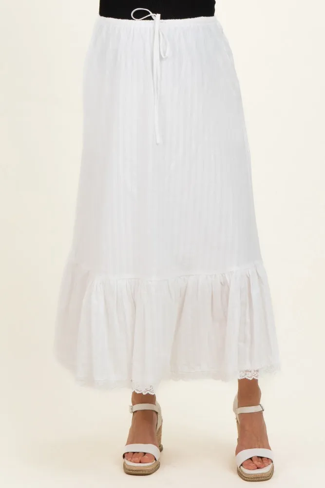 Ivory Striped Lace Trim Maternity Midi Skirt sold by Pinkblush product image thumbnail 3