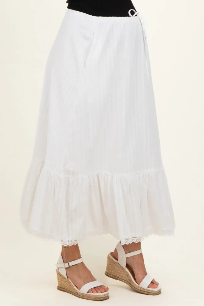 Ivory Striped Lace Trim Maternity Midi Skirt sold by Pinkblush product image thumbnail 4