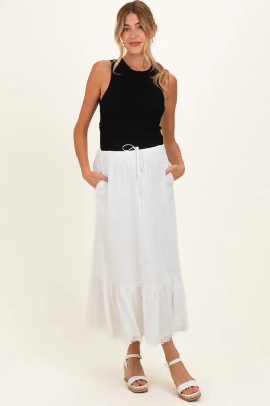 Ivory Striped Lace Trim Maternity Midi Skirt made by BaeVely