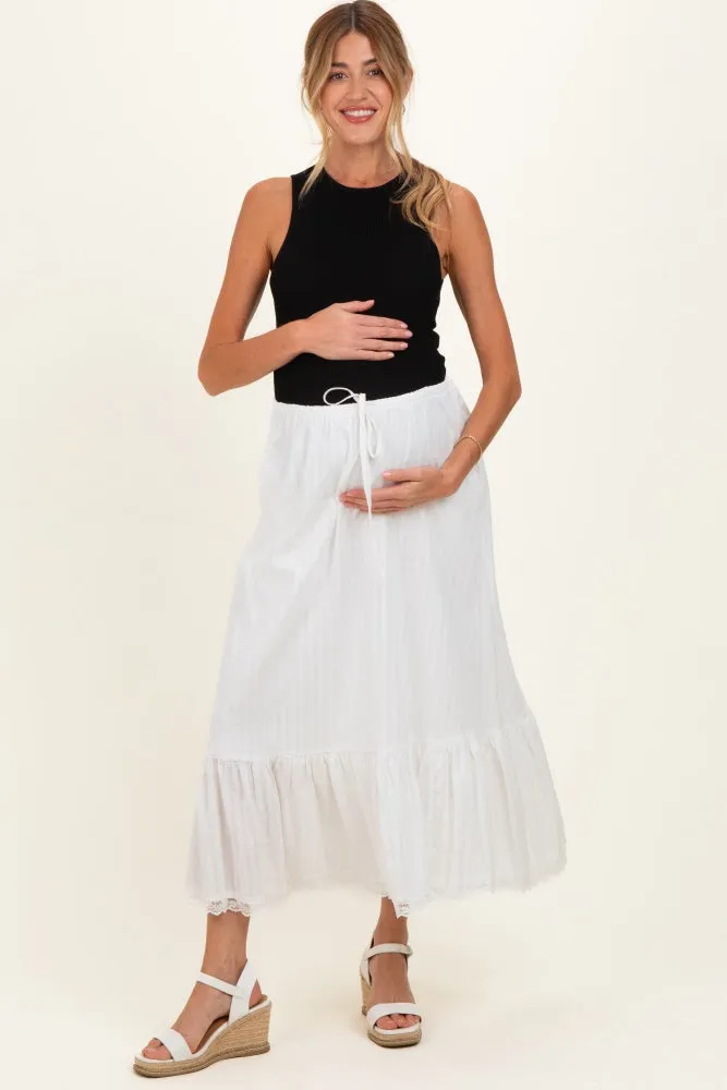 Ivory Striped Lace Trim Maternity Midi Skirt sold by Pinkblush product image thumbnail 2