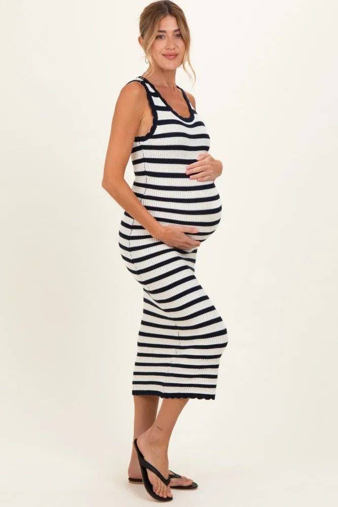 Navy Striped Crochet Knit Maternity Midi Dress sold by Pinkblush product image thumbnail 2