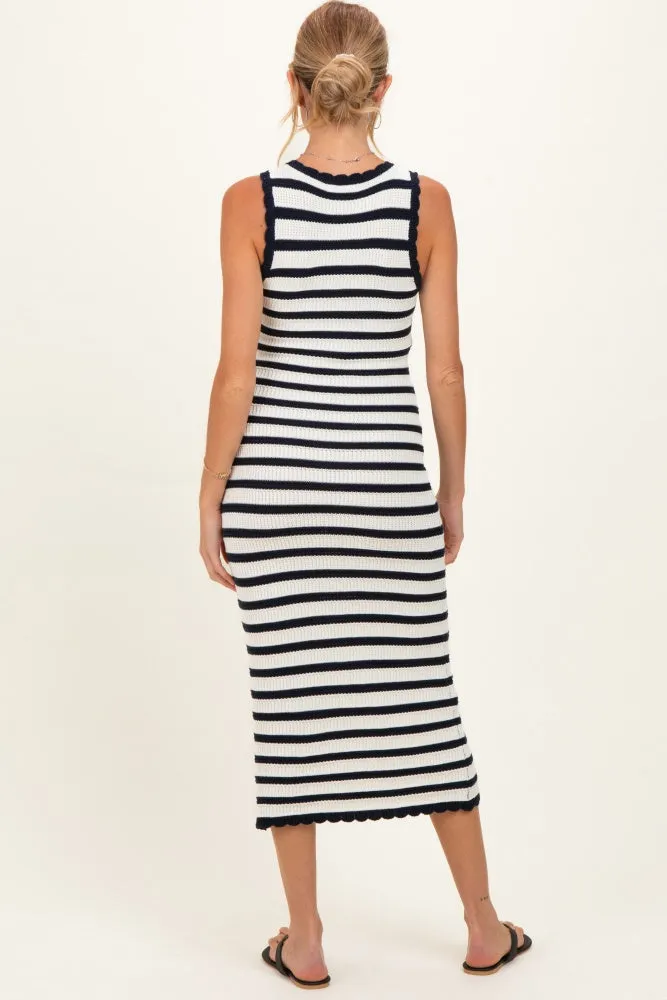 Navy Striped Crochet Knit Maternity Midi Dress sold by Pinkblush product image thumbnail 3