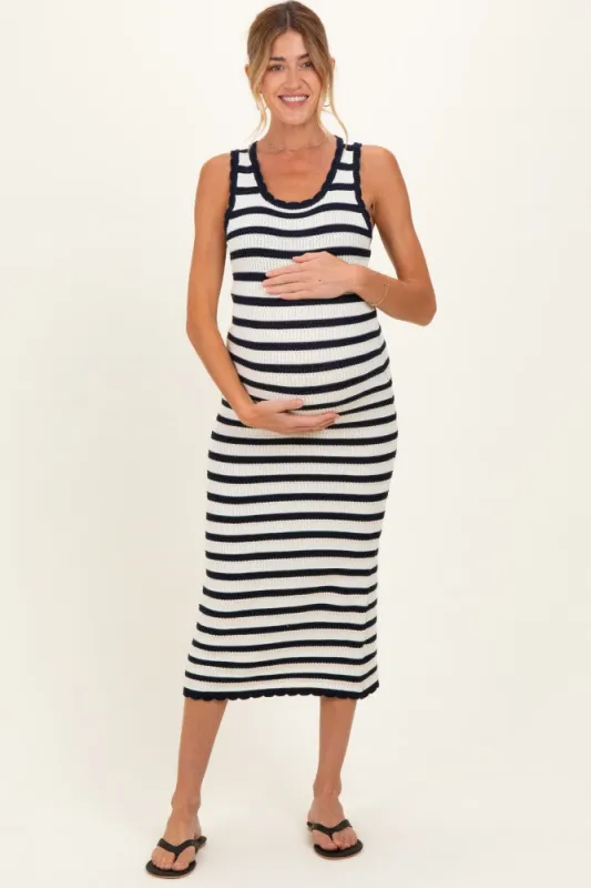 Navy Striped Crochet Knit Maternity Midi Dress made by Listicle