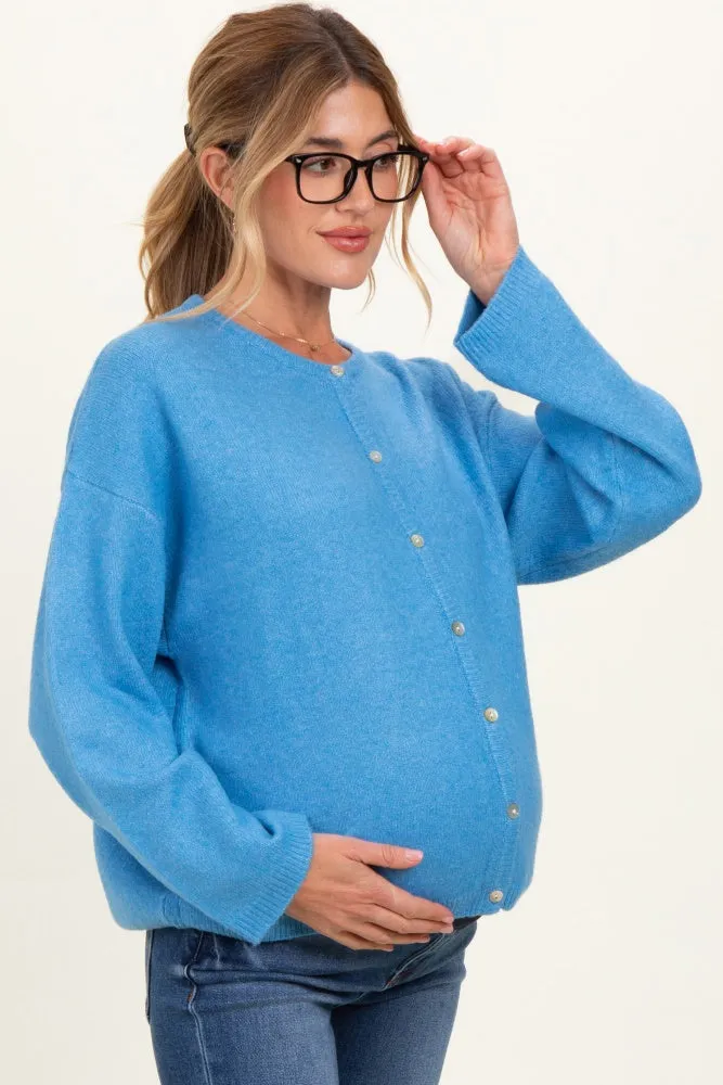 Aqua Classic Crew Neck Maternity Button Cardigan sold by Pinkblush product image thumbnail 3