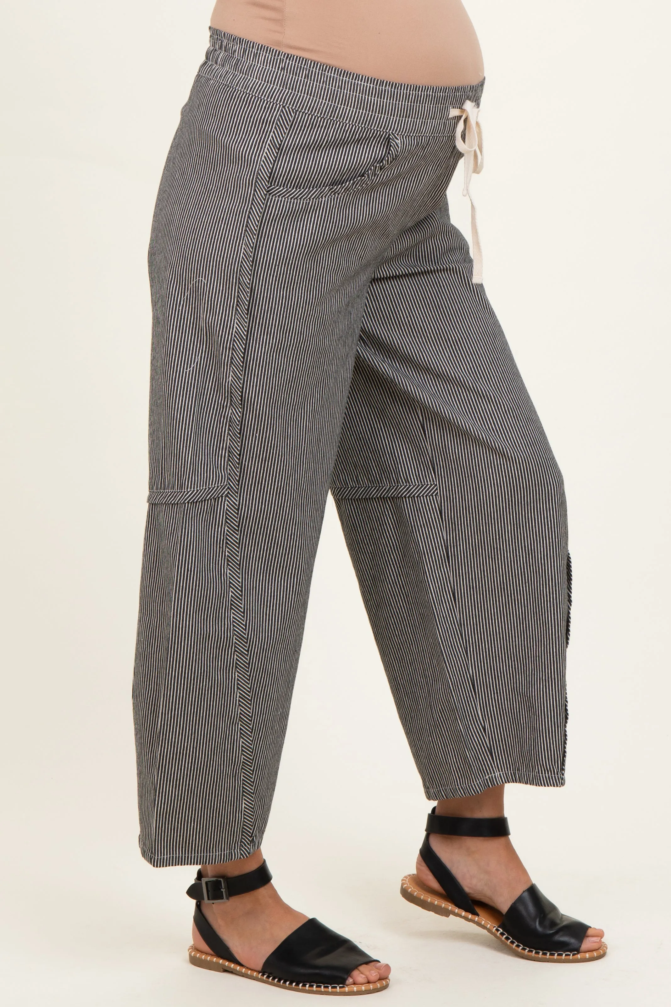 Black Striped Relaxed Fit Maternity Pants sold by Pinkblush product image thumbnail 3