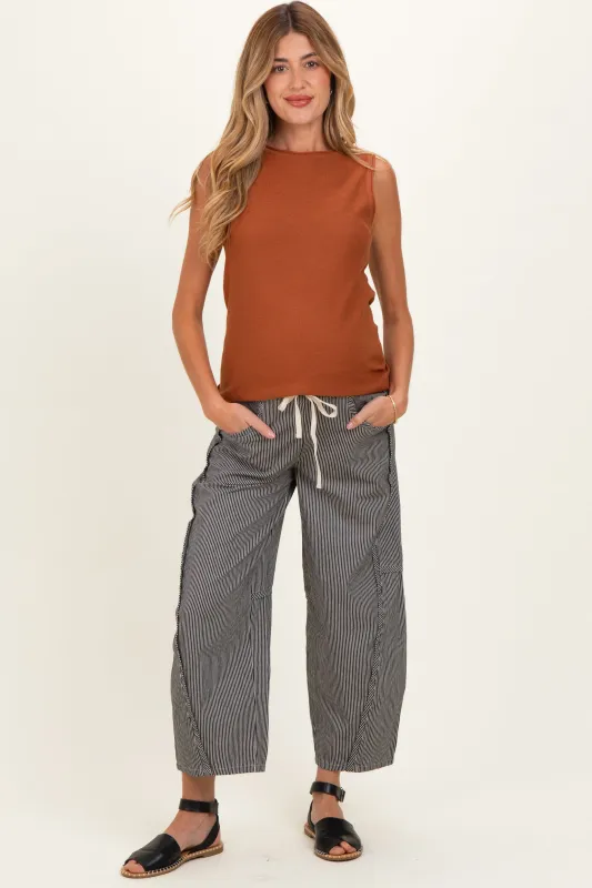 Black Striped Relaxed Fit Maternity Pants made by Pinkblush