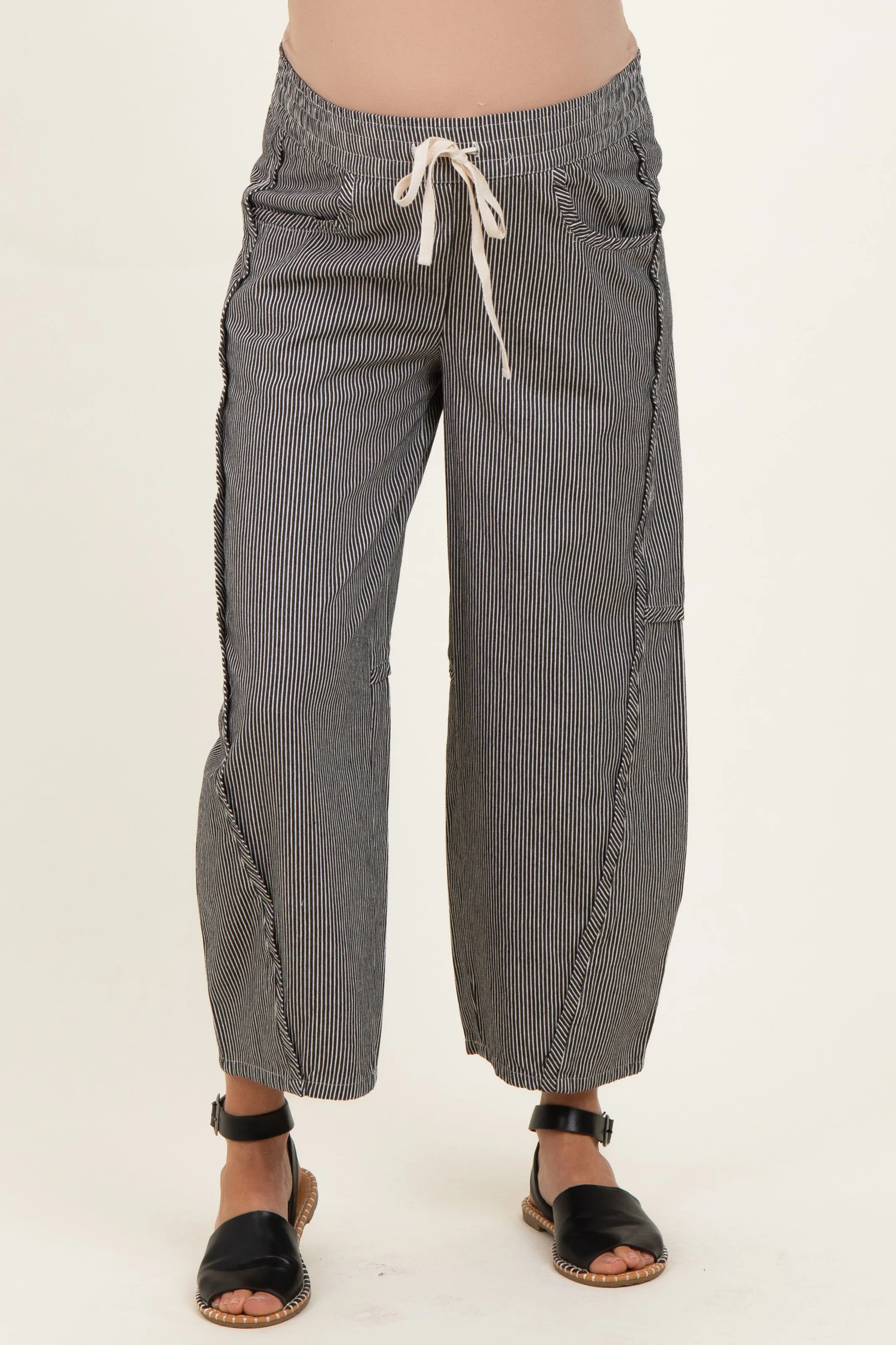 Black Striped Relaxed Fit Maternity Pants sold by Pinkblush product image thumbnail 2