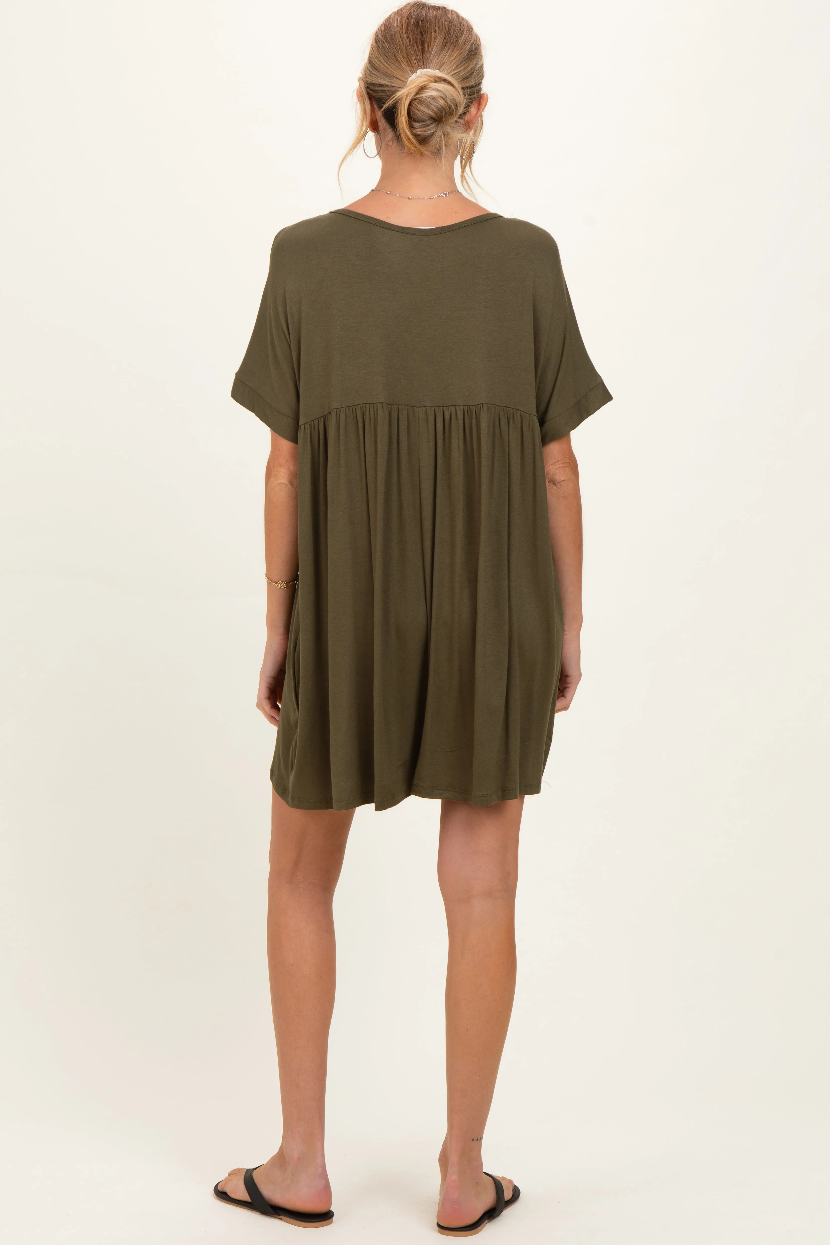 Olive V-Neck Basic Maternity Dress sold by Pinkblush product image thumbnail 3