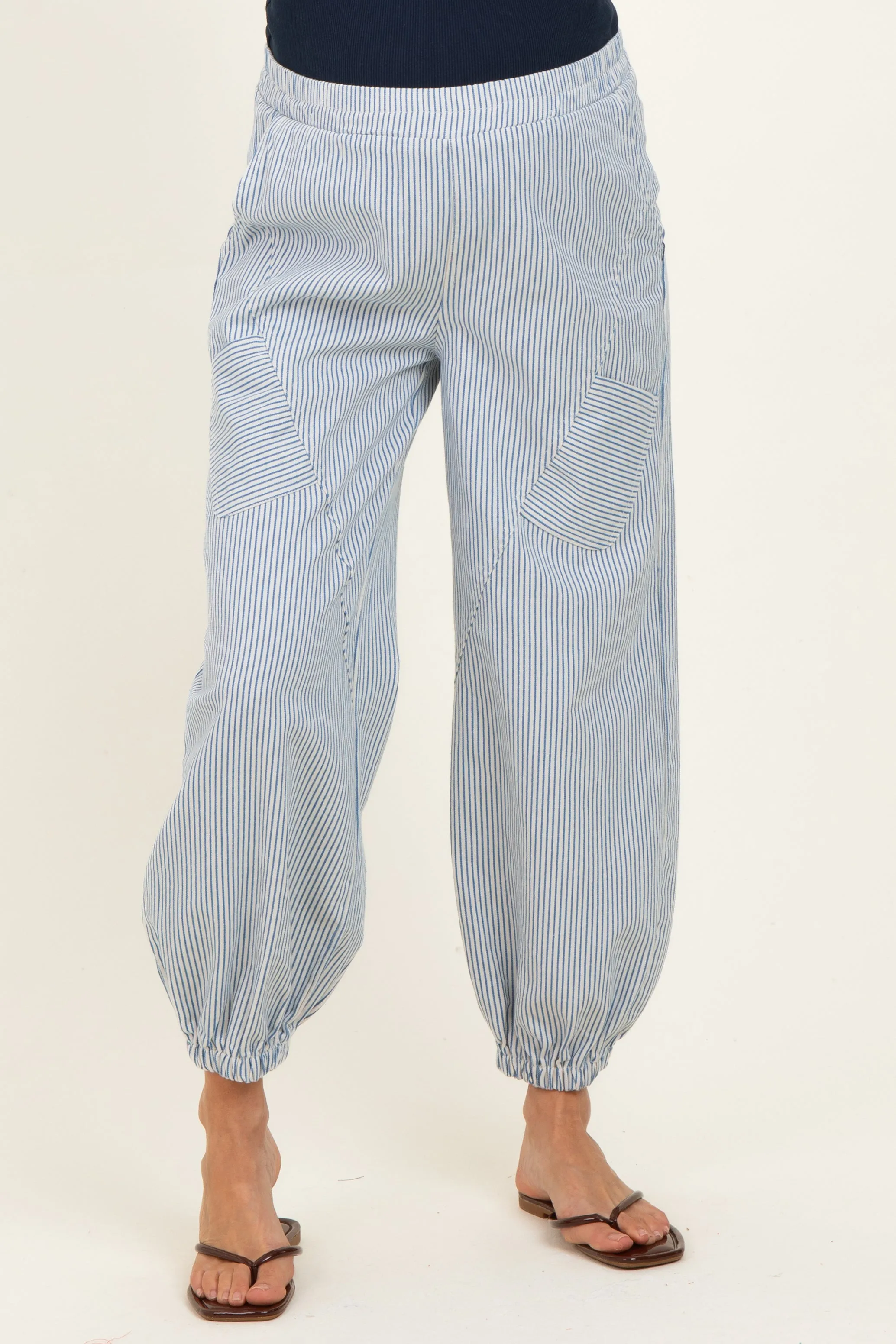 Blue Striped Patch Pocket Maternity Pants sold by Pinkblush product image thumbnail 2
