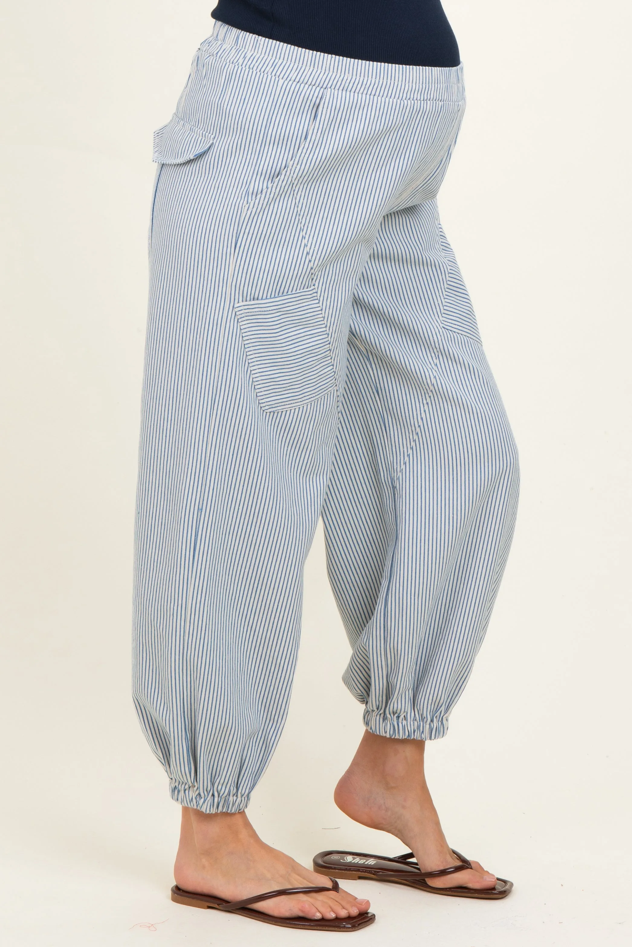 Blue Striped Patch Pocket Maternity Pants sold by Pinkblush product image thumbnail 3