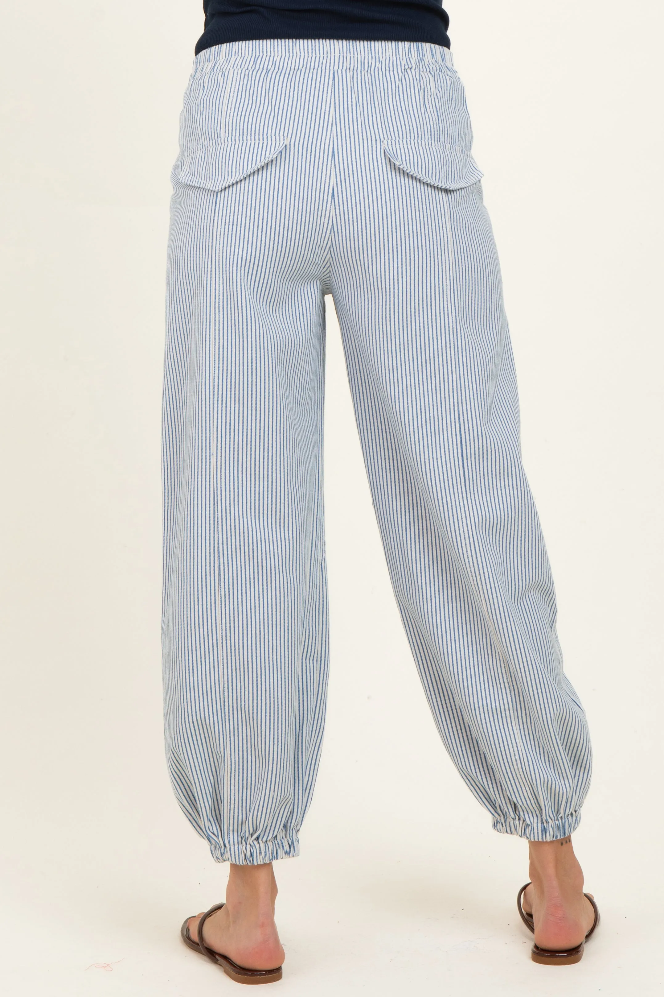 Blue Striped Patch Pocket Maternity Pants sold by Pinkblush product image thumbnail 4