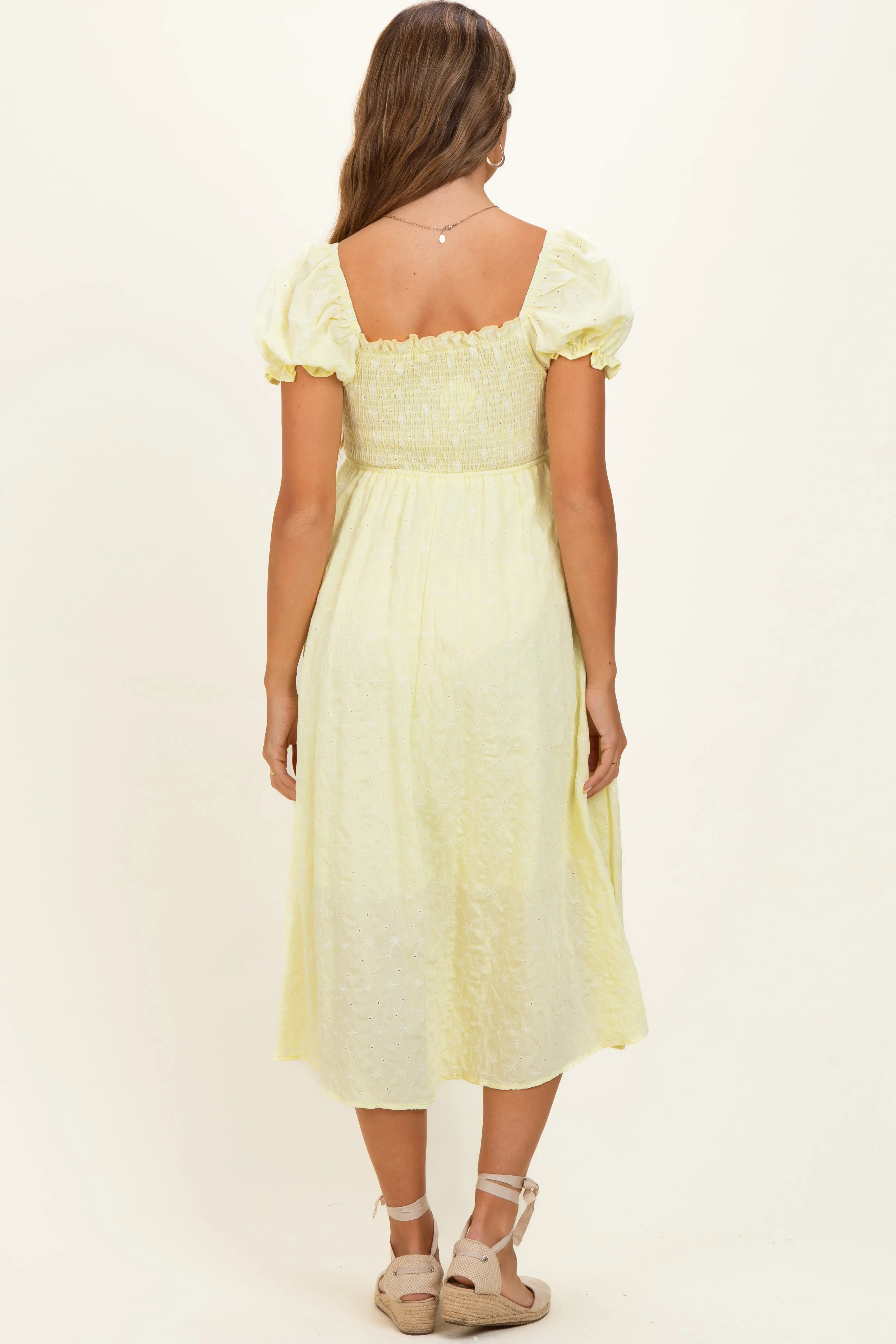 Yellow Square Neck Puff Sleeve Maternity Midi Dress sold by Pinkblush product image thumbnail 3