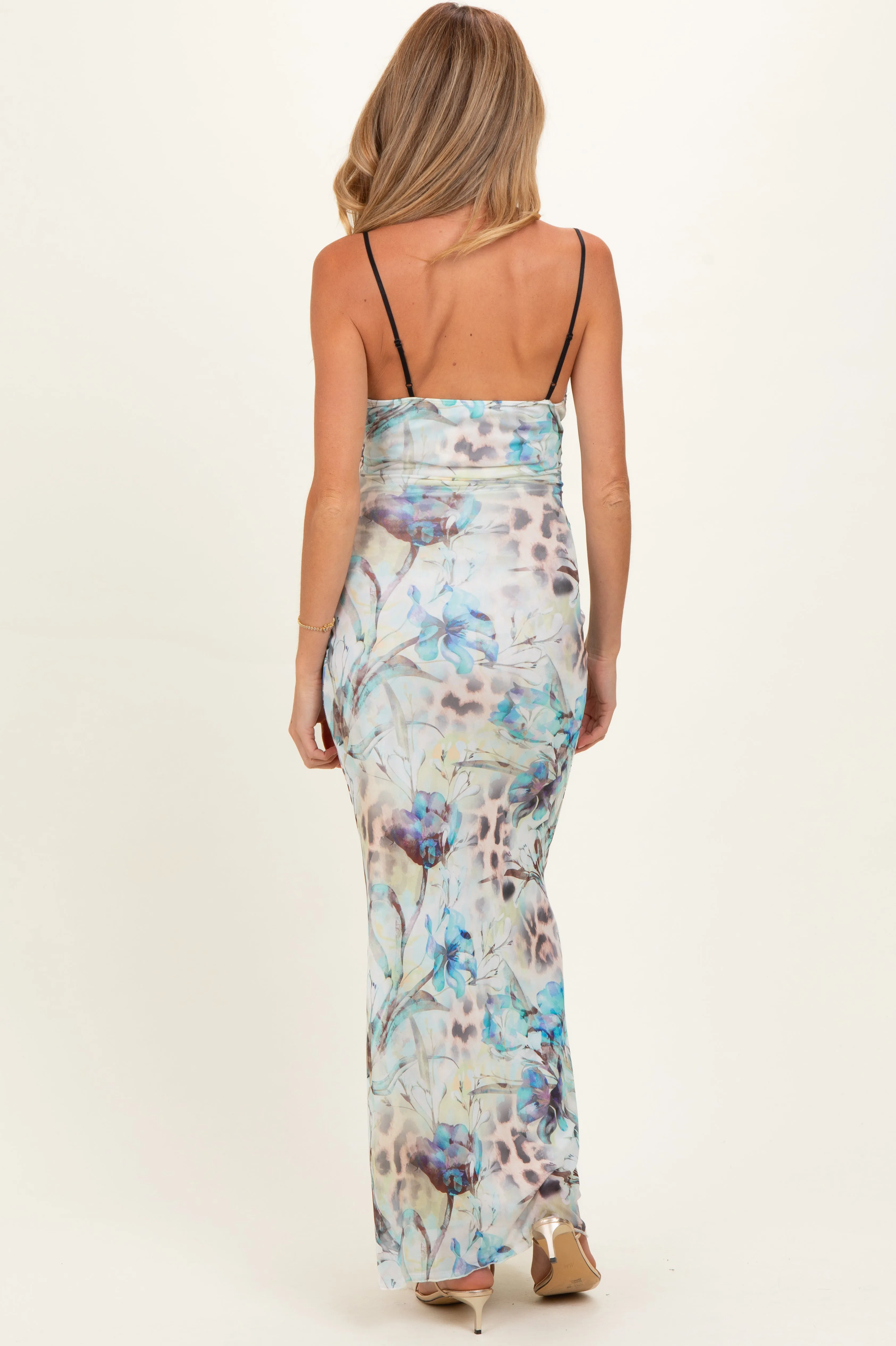 Light Blue Floral Lace Mesh Maternity Maxi Dress sold by Pinkblush product image thumbnail 3