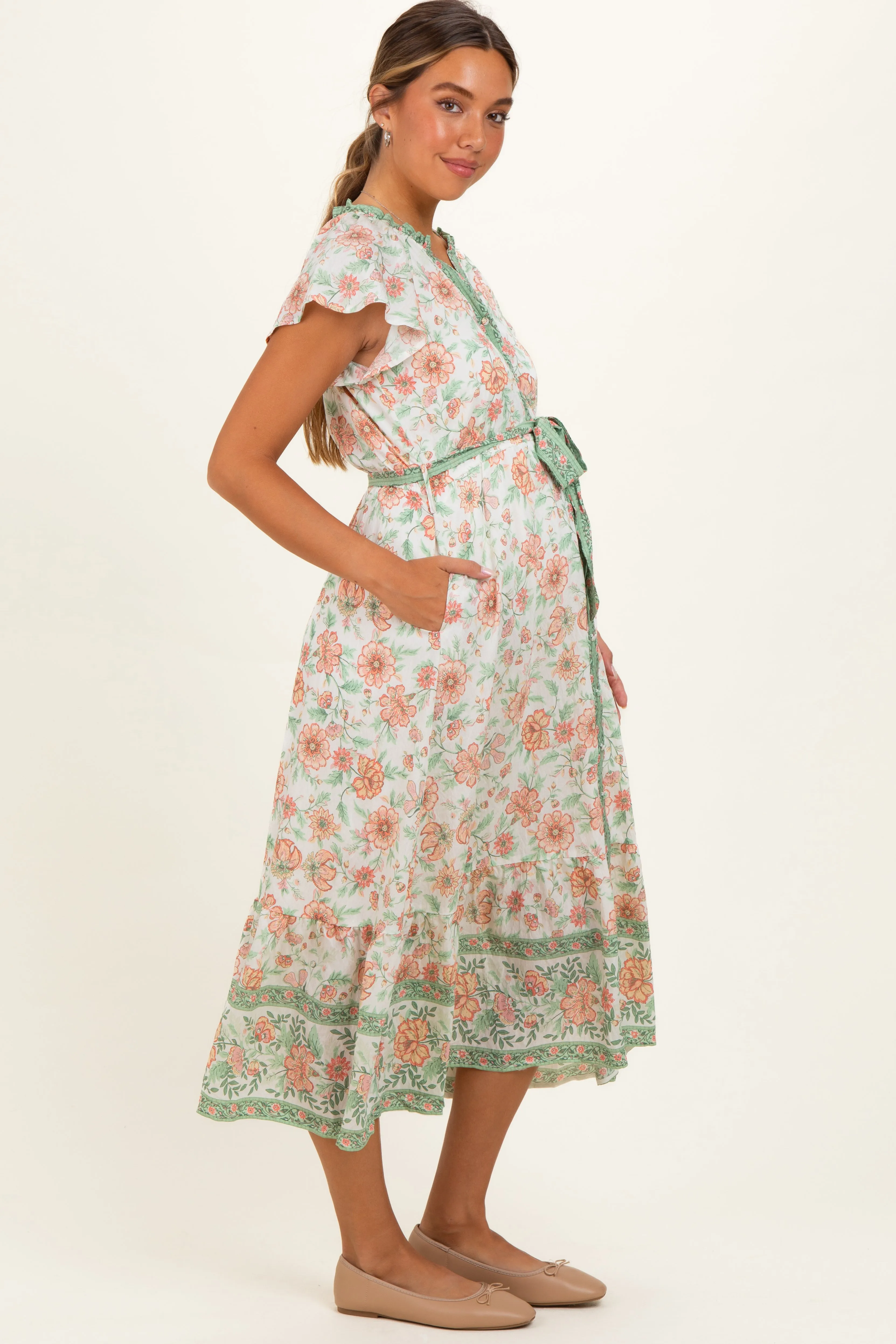 Olive Contrast Floral Maternity Shirt Dress sold by Pinkblush product image thumbnail 2