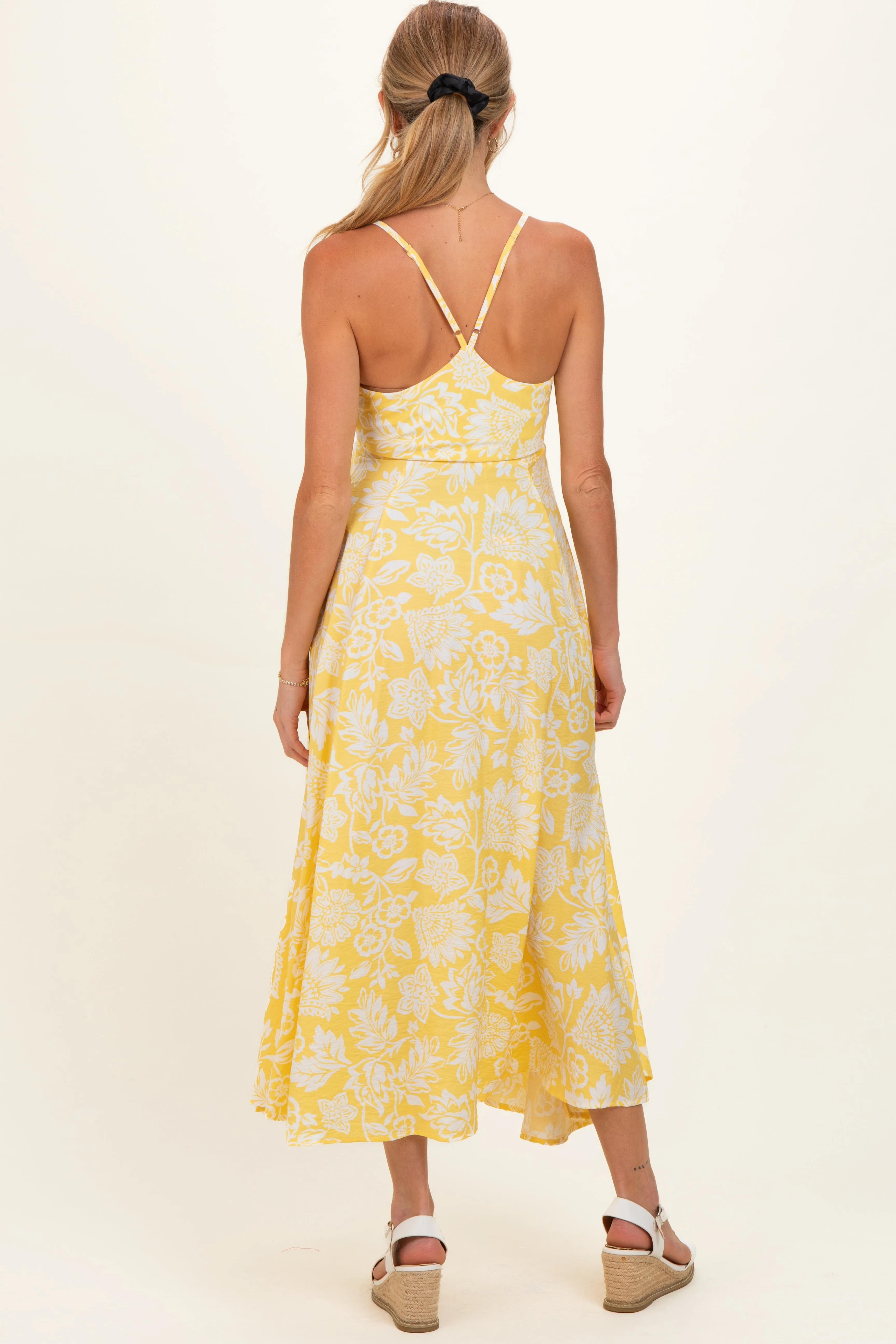 Yellow Floral Front Tie Racerback Maternity Midi Dress sold by Pinkblush product image thumbnail 3