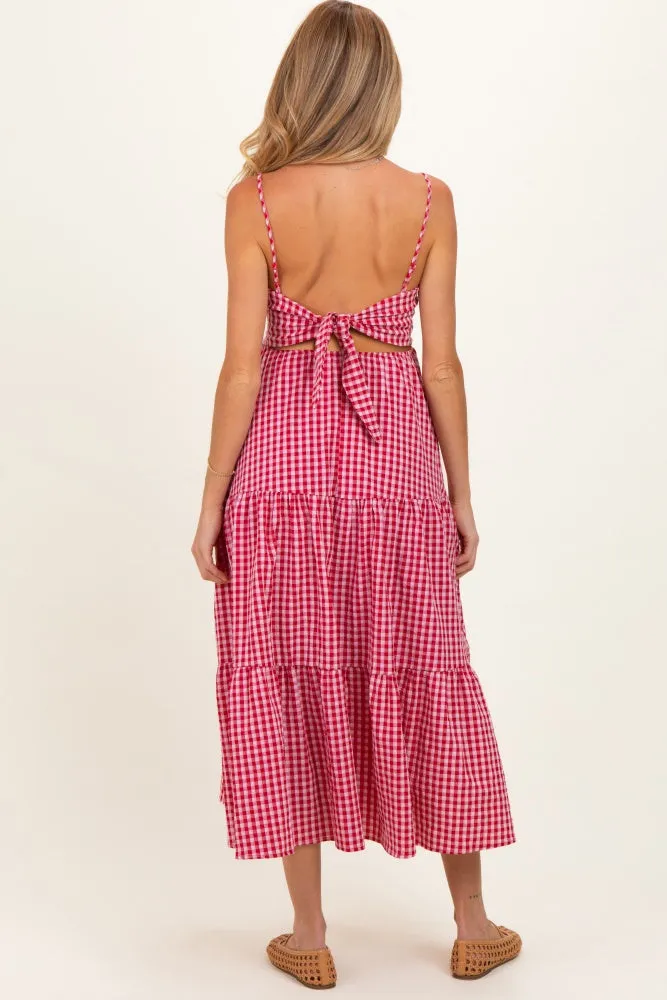 Red Gingham Cutout Tie Back Tiered Maternity Maxi Dress sold by Pinkblush product image thumbnail 3