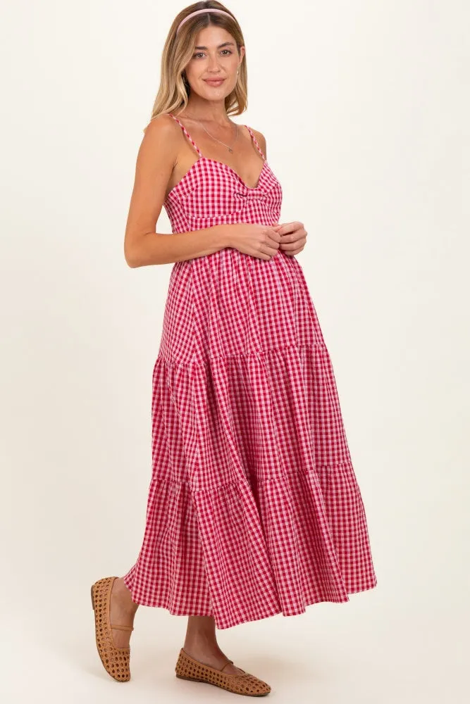 Red Gingham Cutout Tie Back Tiered Maternity Maxi Dress sold by Pinkblush product image thumbnail 2