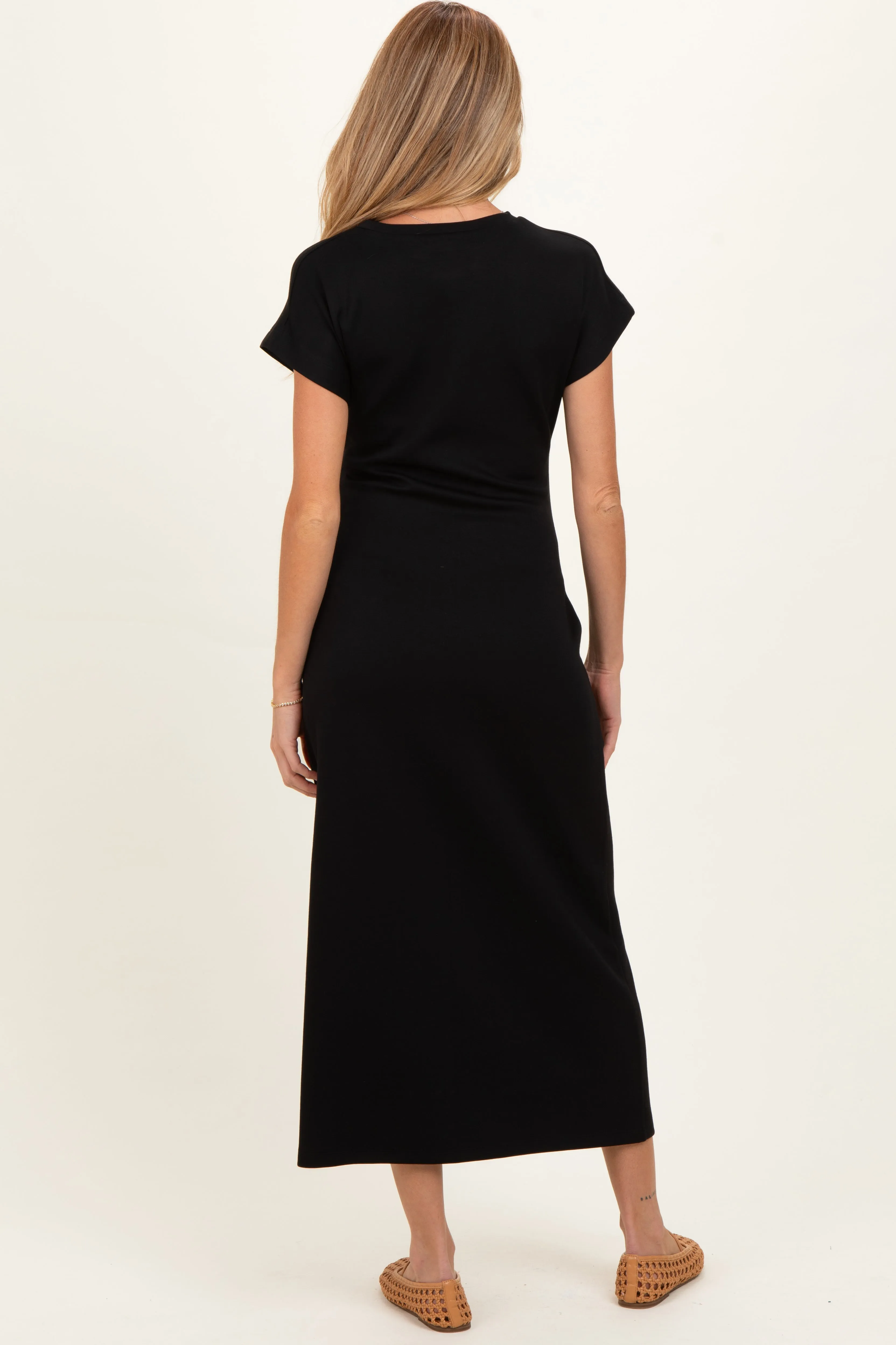 Black Side Tie Short Sleeve Maternity Midi Dress sold by Pinkblush product image thumbnail 3