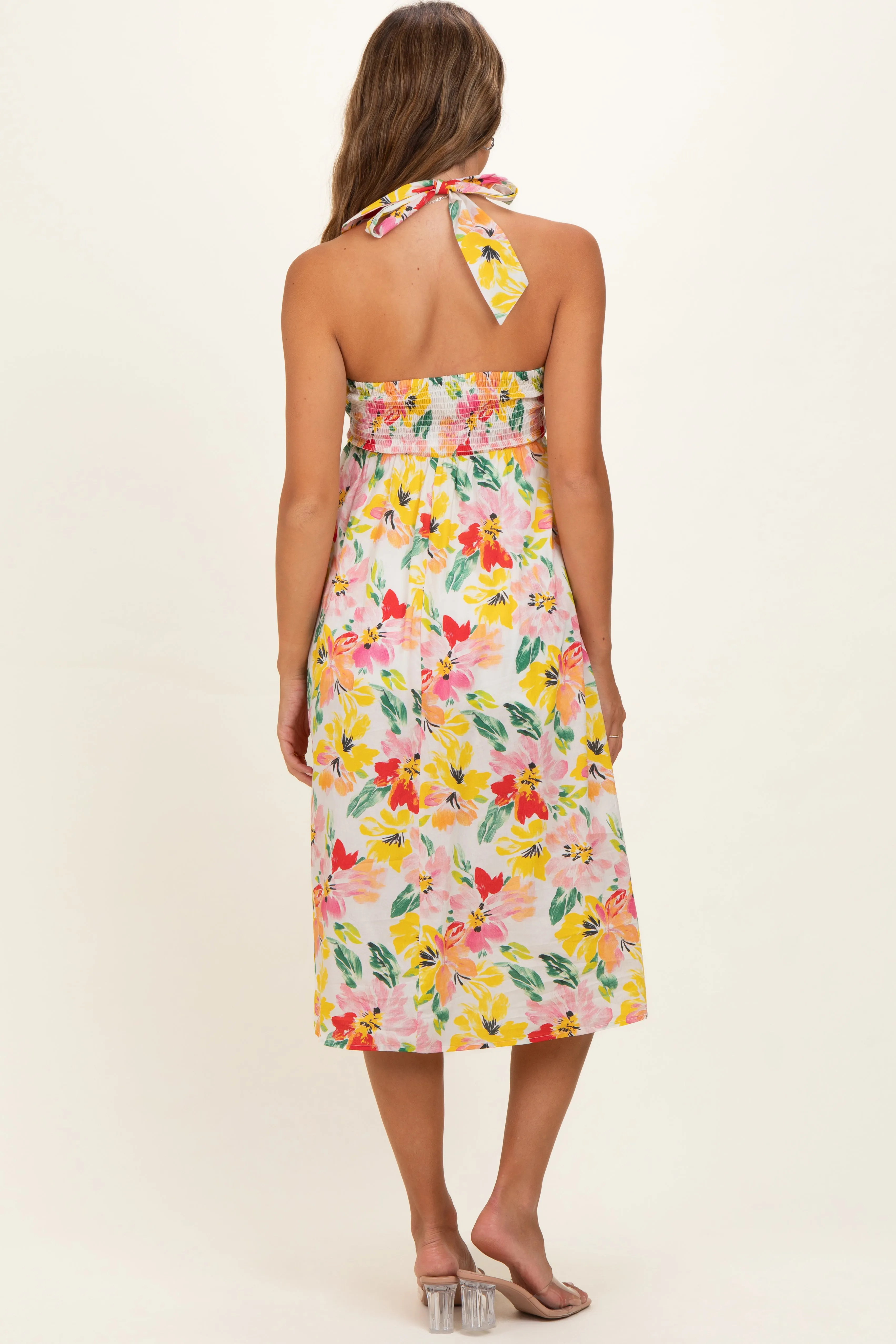 Ivory Floral Keyhole Halter Maternity Midi Dress sold by Pinkblush product image thumbnail 4