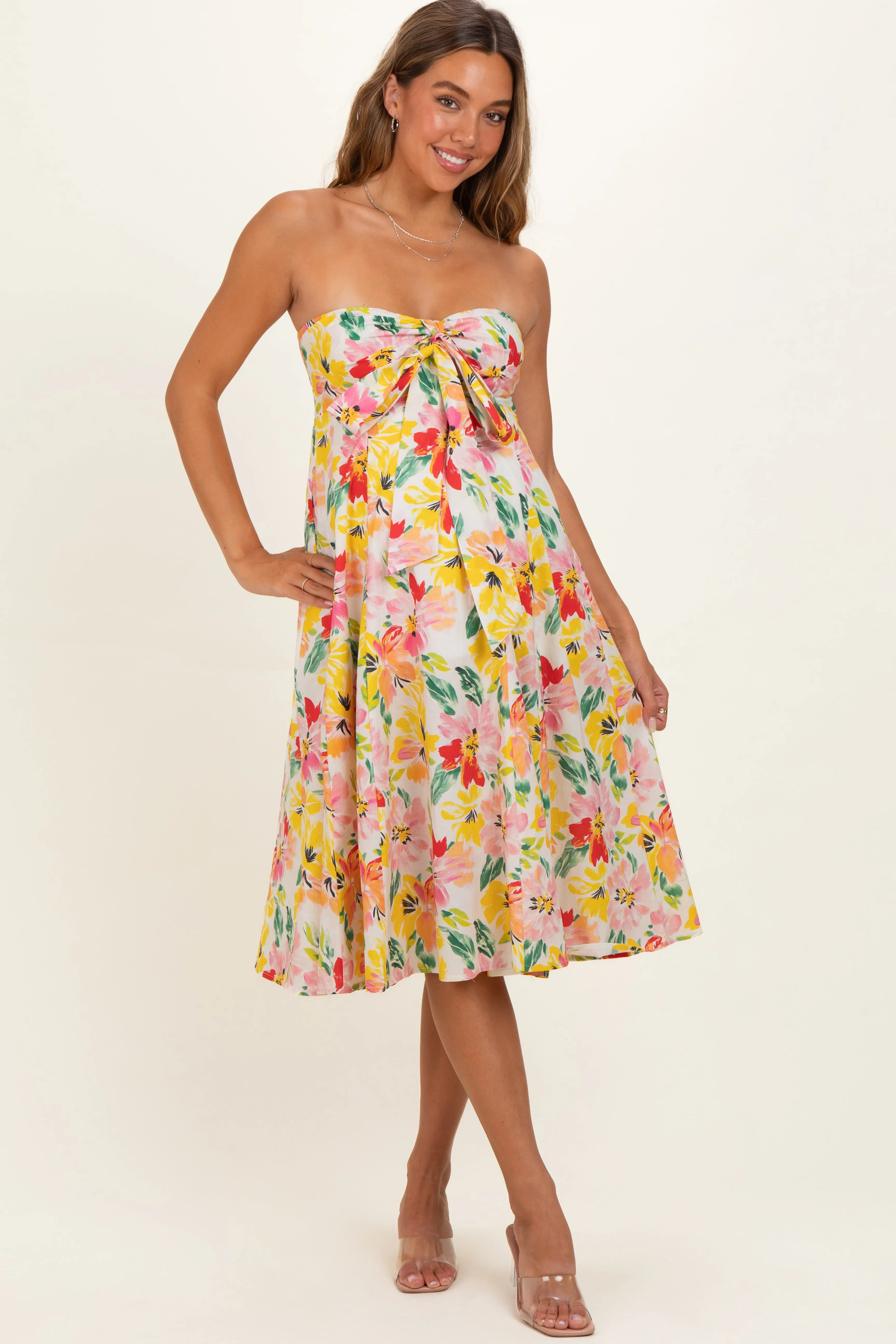 Ivory Floral Keyhole Halter Maternity Midi Dress sold by Pinkblush product image thumbnail 2