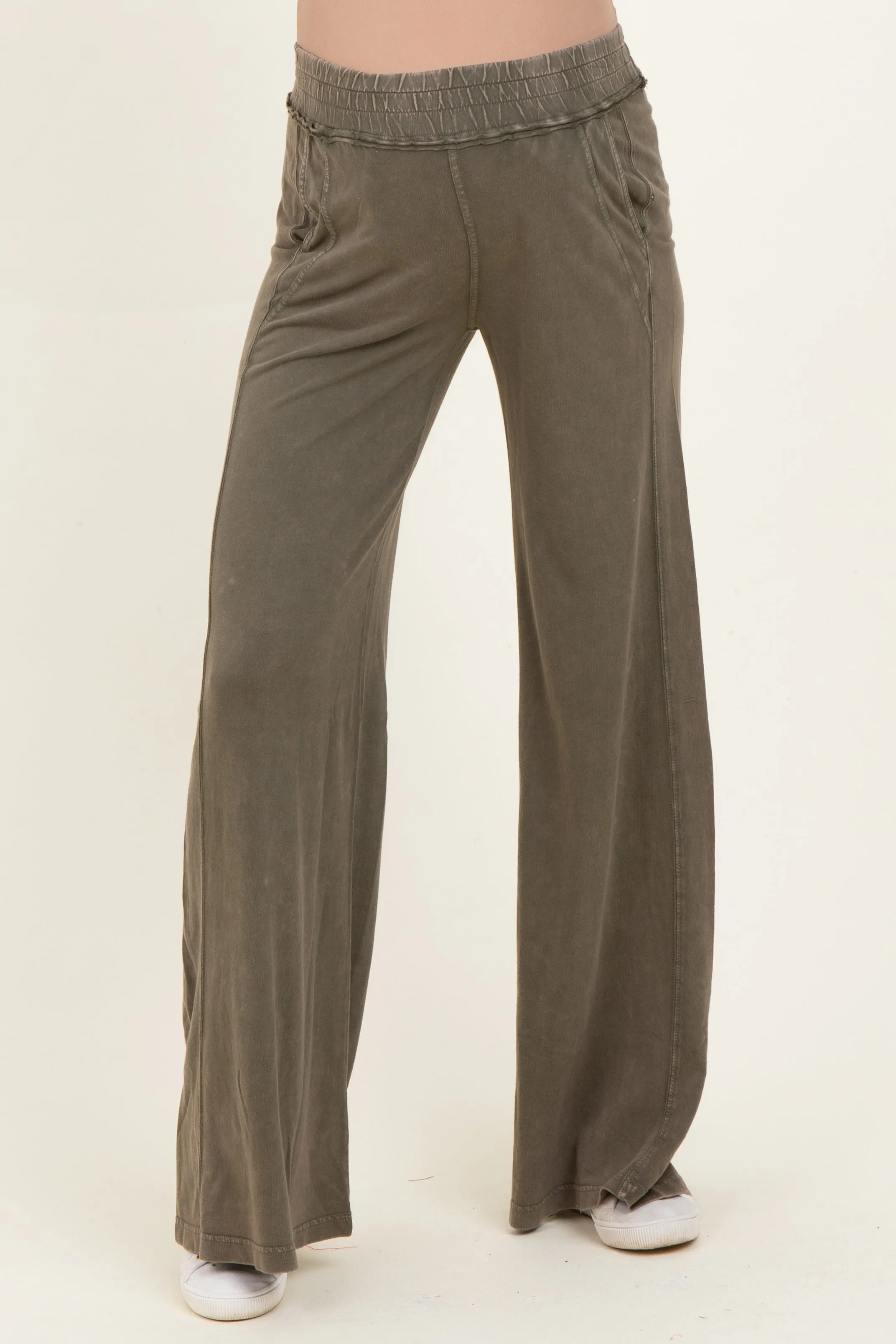 Olive Mineral Wash Wide Leg Maternity Pants sold by Pinkblush product image thumbnail 2
