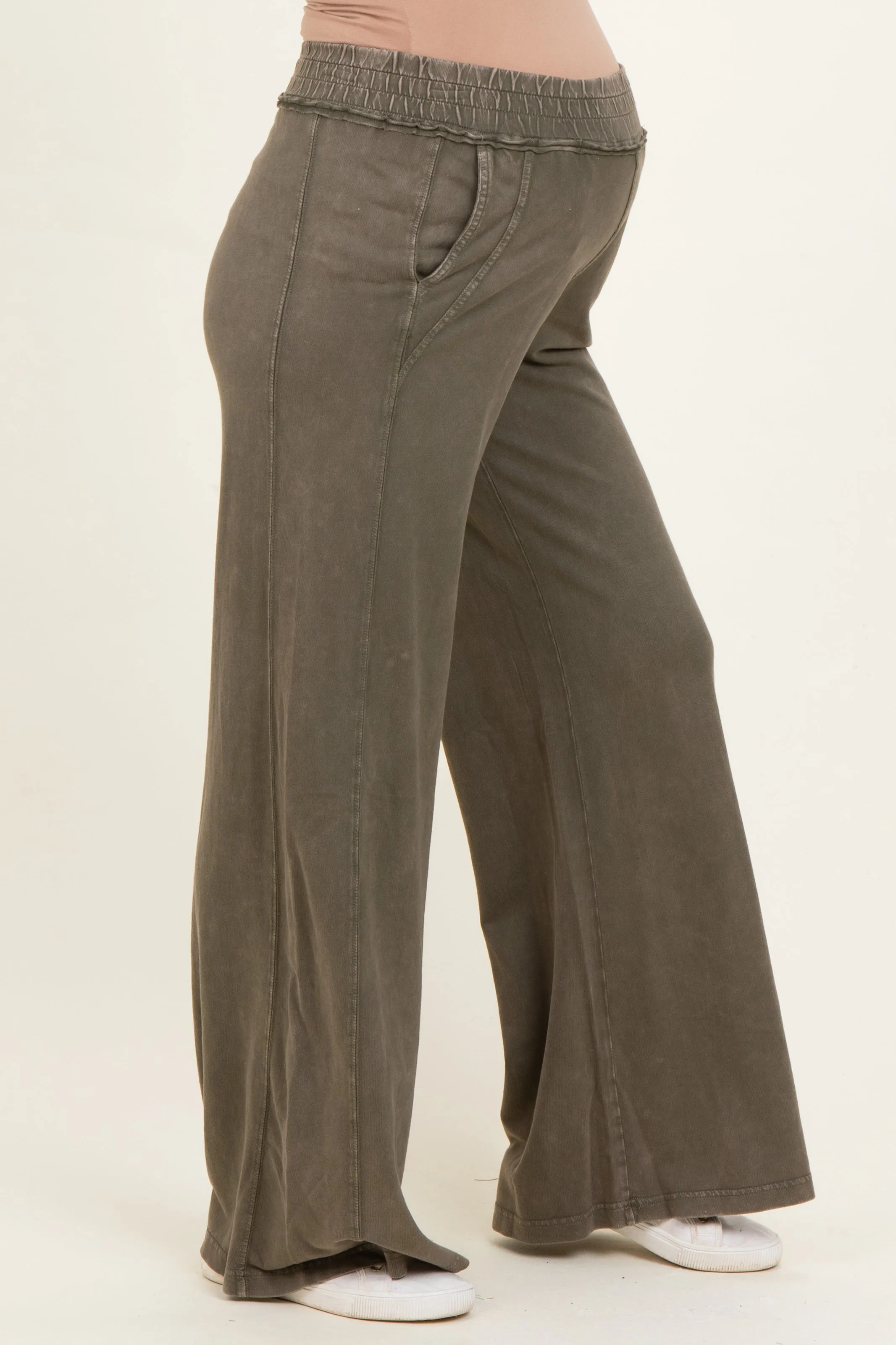 Olive Mineral Wash Wide Leg Maternity Pants sold by Pinkblush product image thumbnail 3