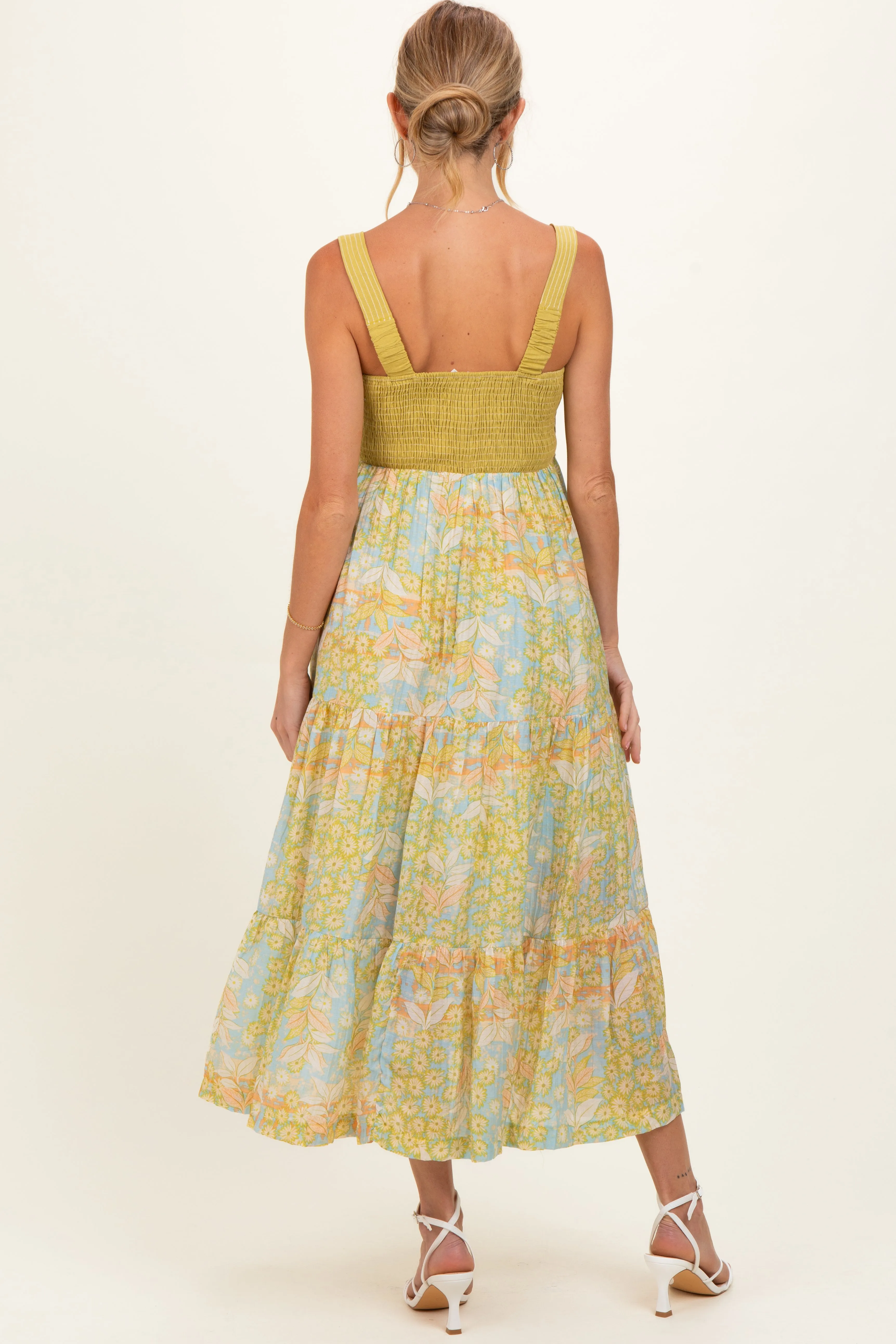 Lime Colorblock Floral Tiered Maternity Midi Dress sold by Pinkblush product image thumbnail 3