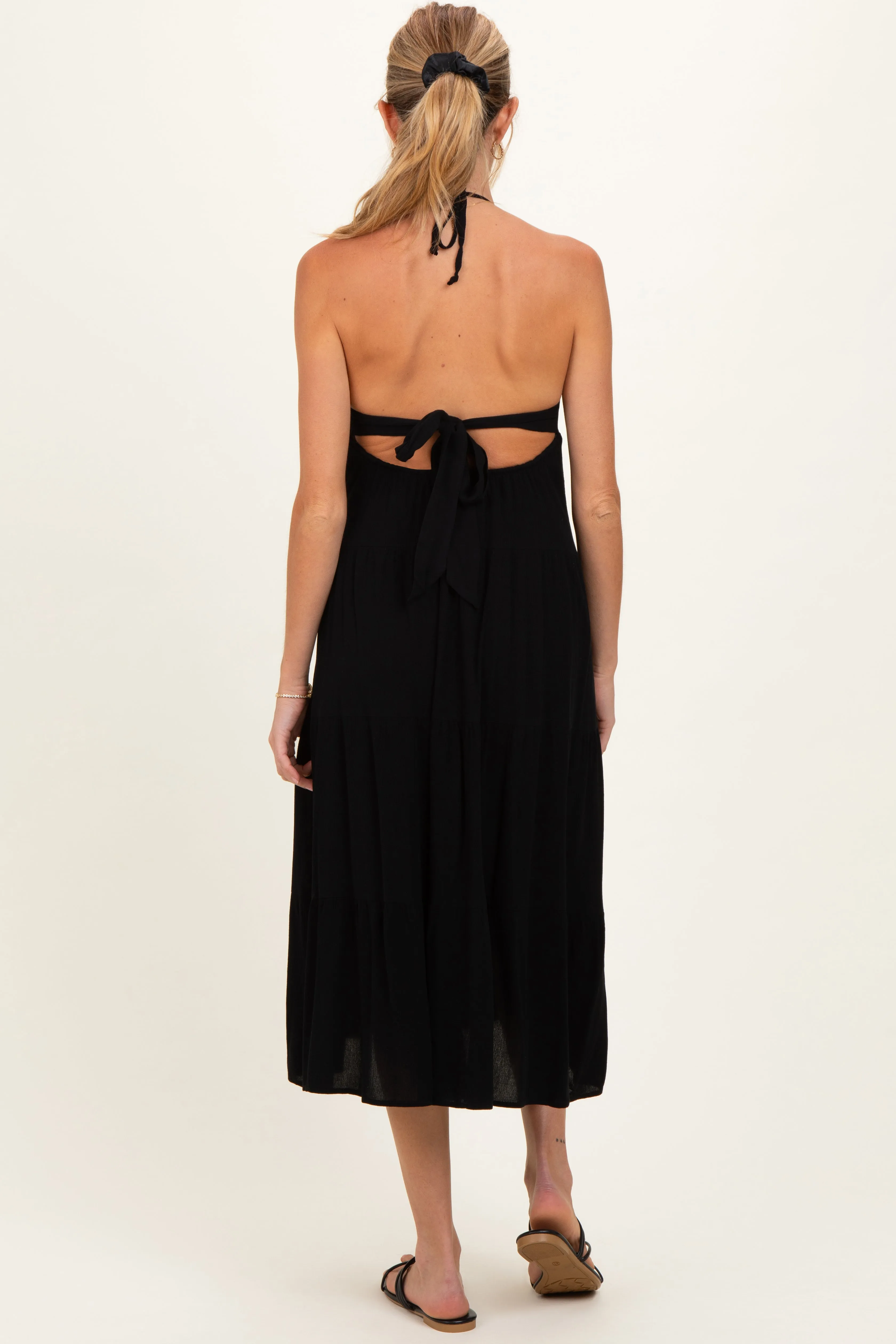 Black Halter Cutout Maternity Midi Dress sold by Pinkblush product image thumbnail 3