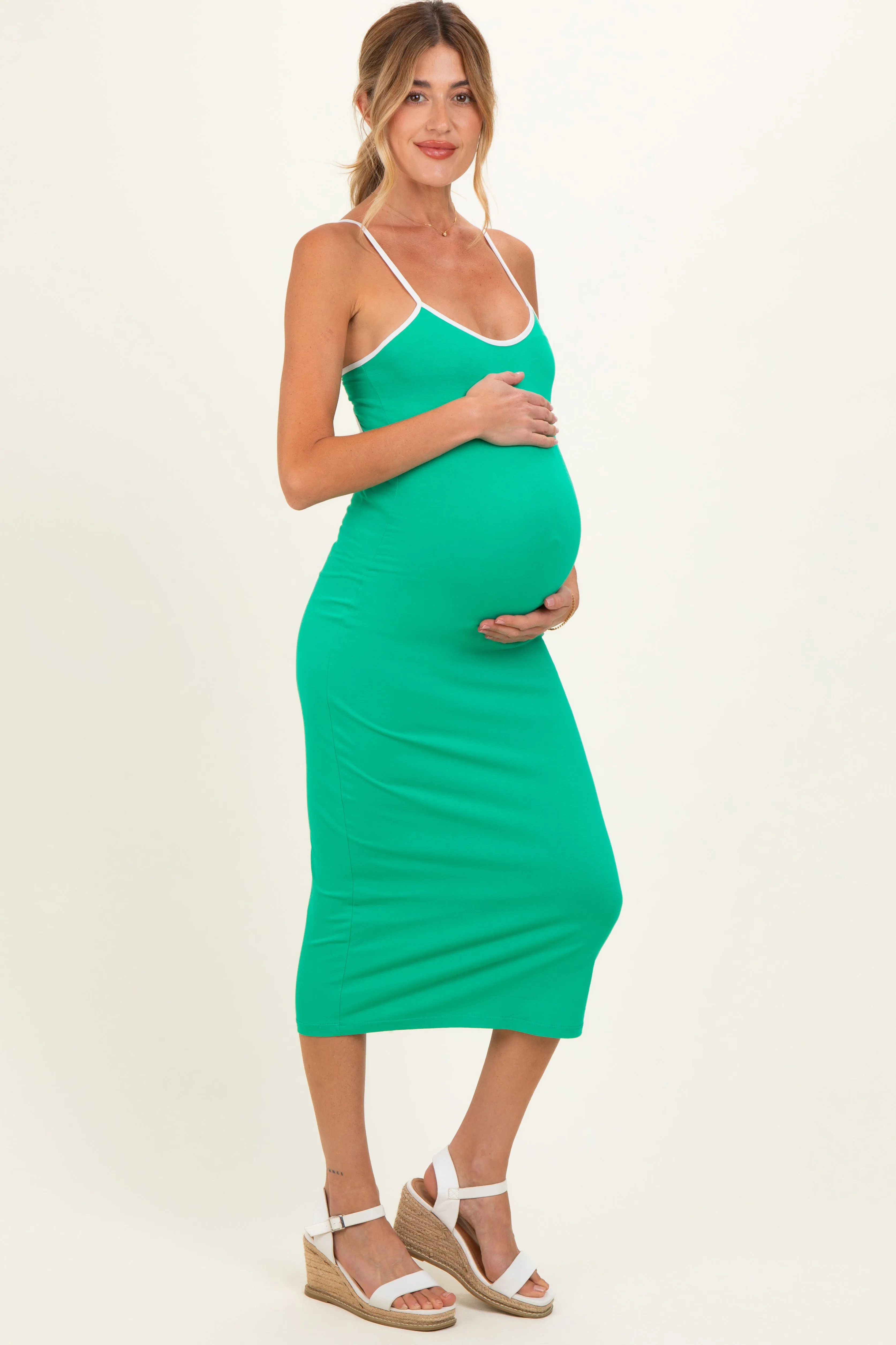 Green Cutout Fitted Maternity Midi Dress sold by Pinkblush product image thumbnail 2