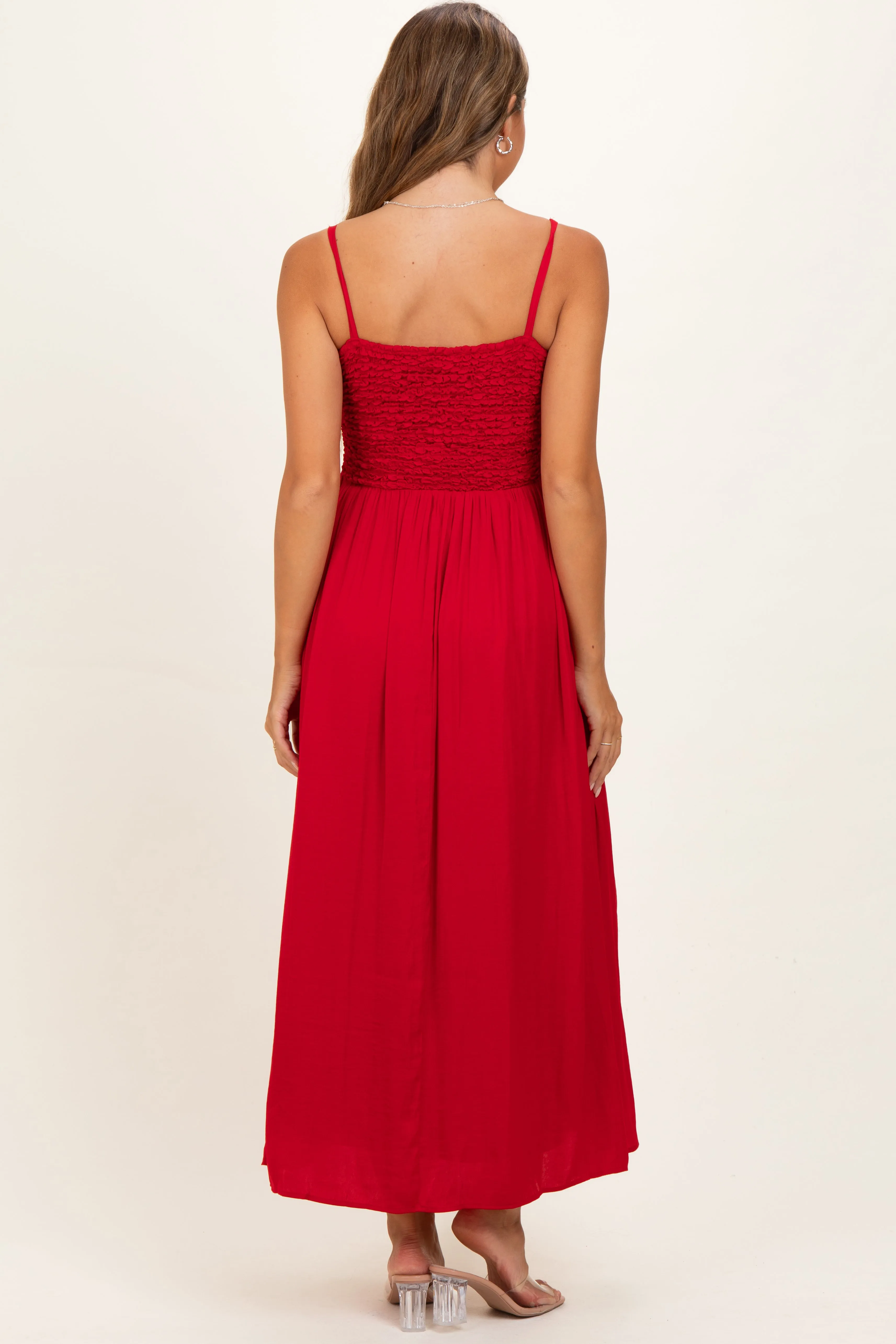 Red Textured Smocked Maternity Maxi Dress sold by Pinkblush product image thumbnail 3