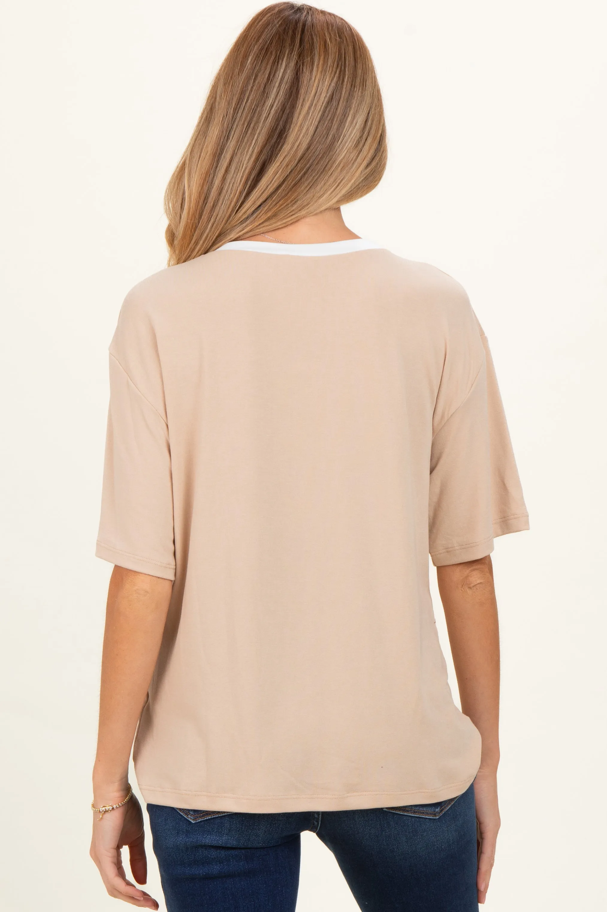 Sand Relaxed Fit Contrast Neckline Maternity Tee sold by Pinkblush product image thumbnail 4