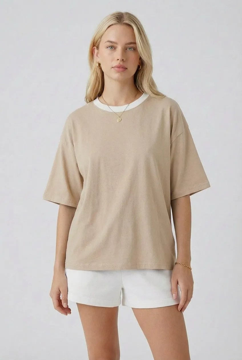 Sand Relaxed Fit Contrast Neckline Maternity Tee sold by Pinkblush product image thumbnail 5