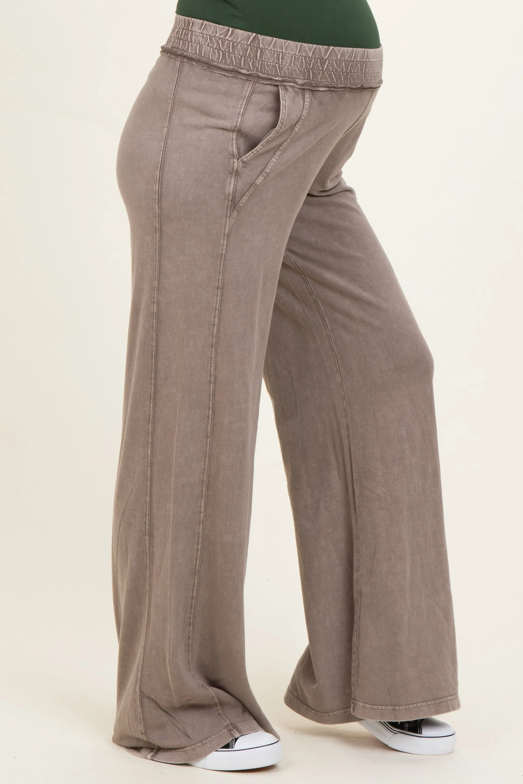Coffee Mineral Wash Wide Leg Maternity Pants sold by Pinkblush product image thumbnail 4