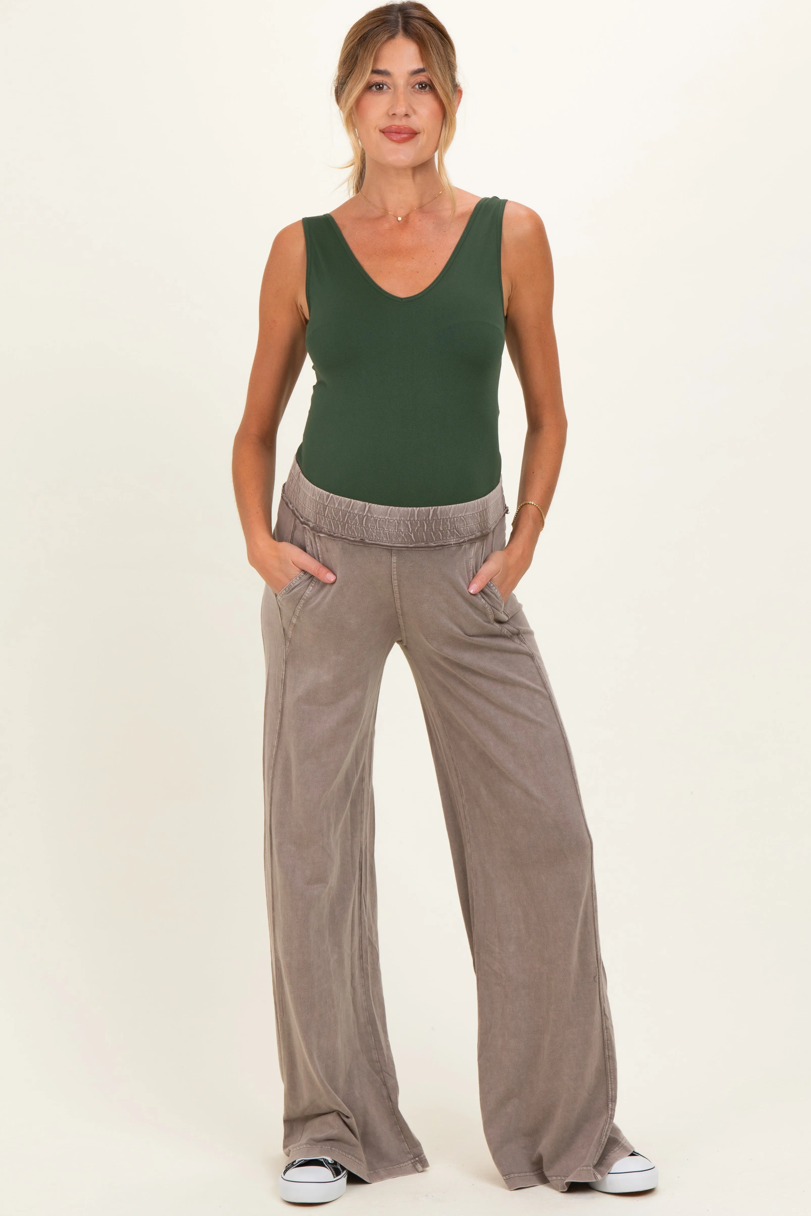 Coffee Mineral Wash Wide Leg Maternity Pants sold by Pinkblush product image thumbnail 2
