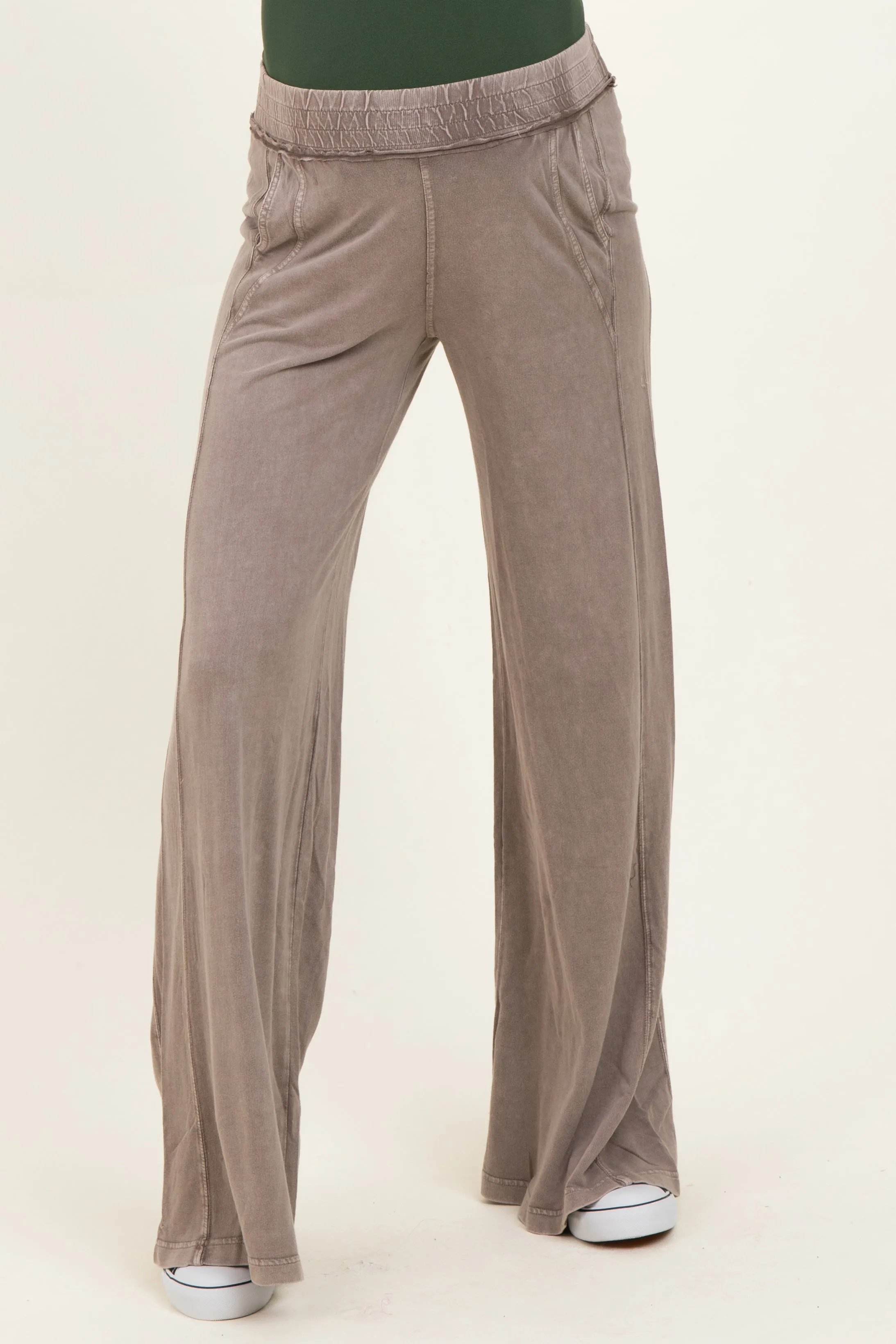 Coffee Mineral Wash Wide Leg Maternity Pants sold by Pinkblush product image thumbnail 3