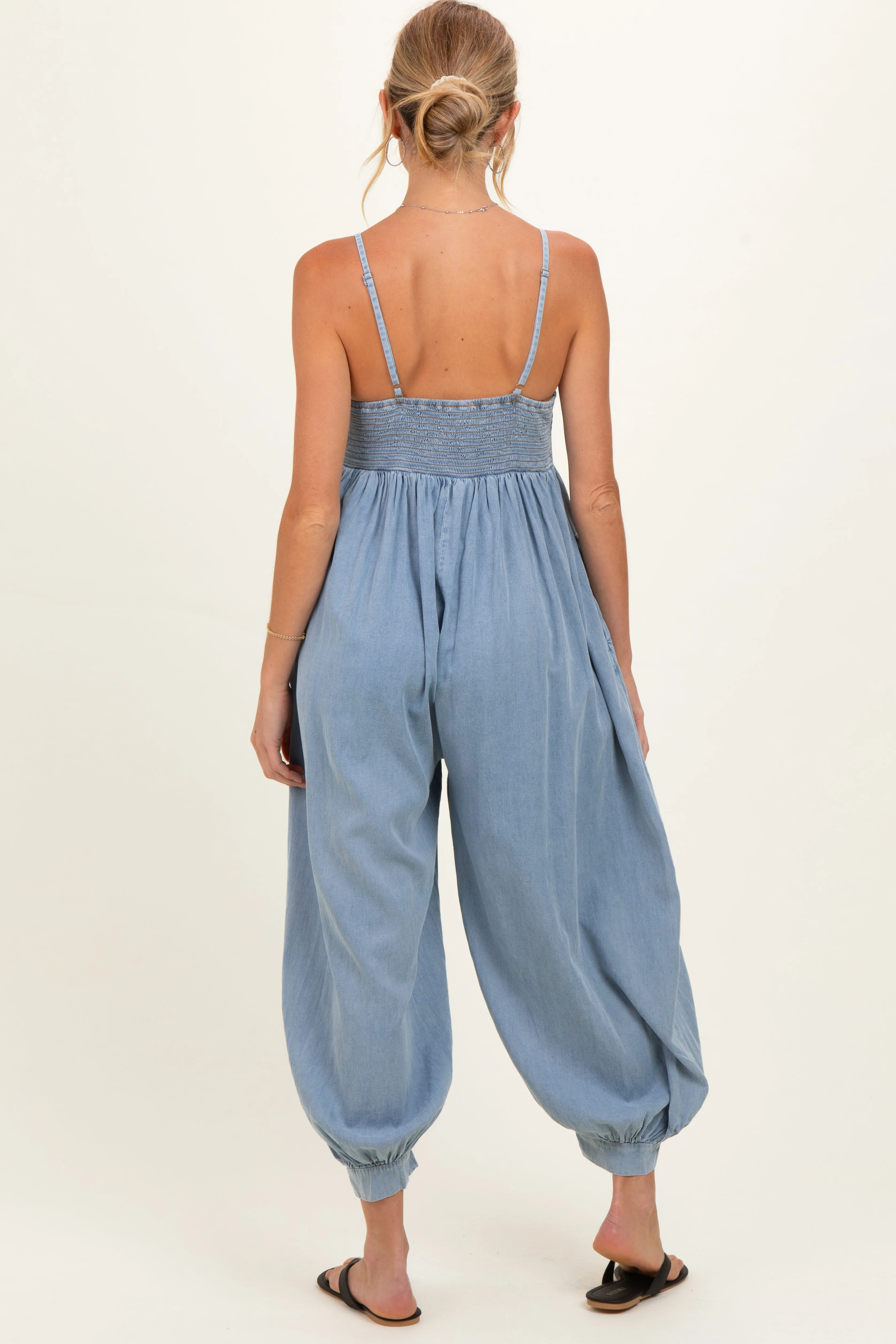 Denim Blue Sleeveless Button Down Maternity Jumpsuit sold by Pinkblush product image thumbnail 3