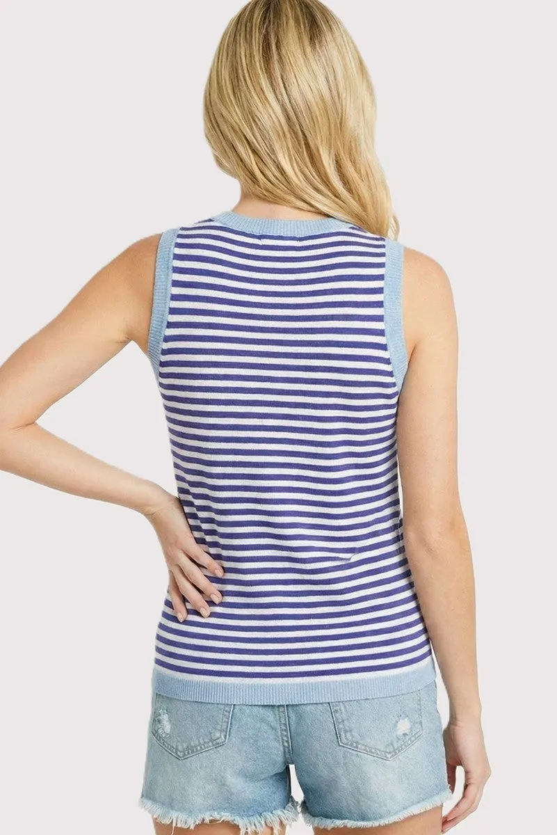 Royal Blue Striped Knit Solid Trim Tank sold by Pinkblush product image thumbnail 3