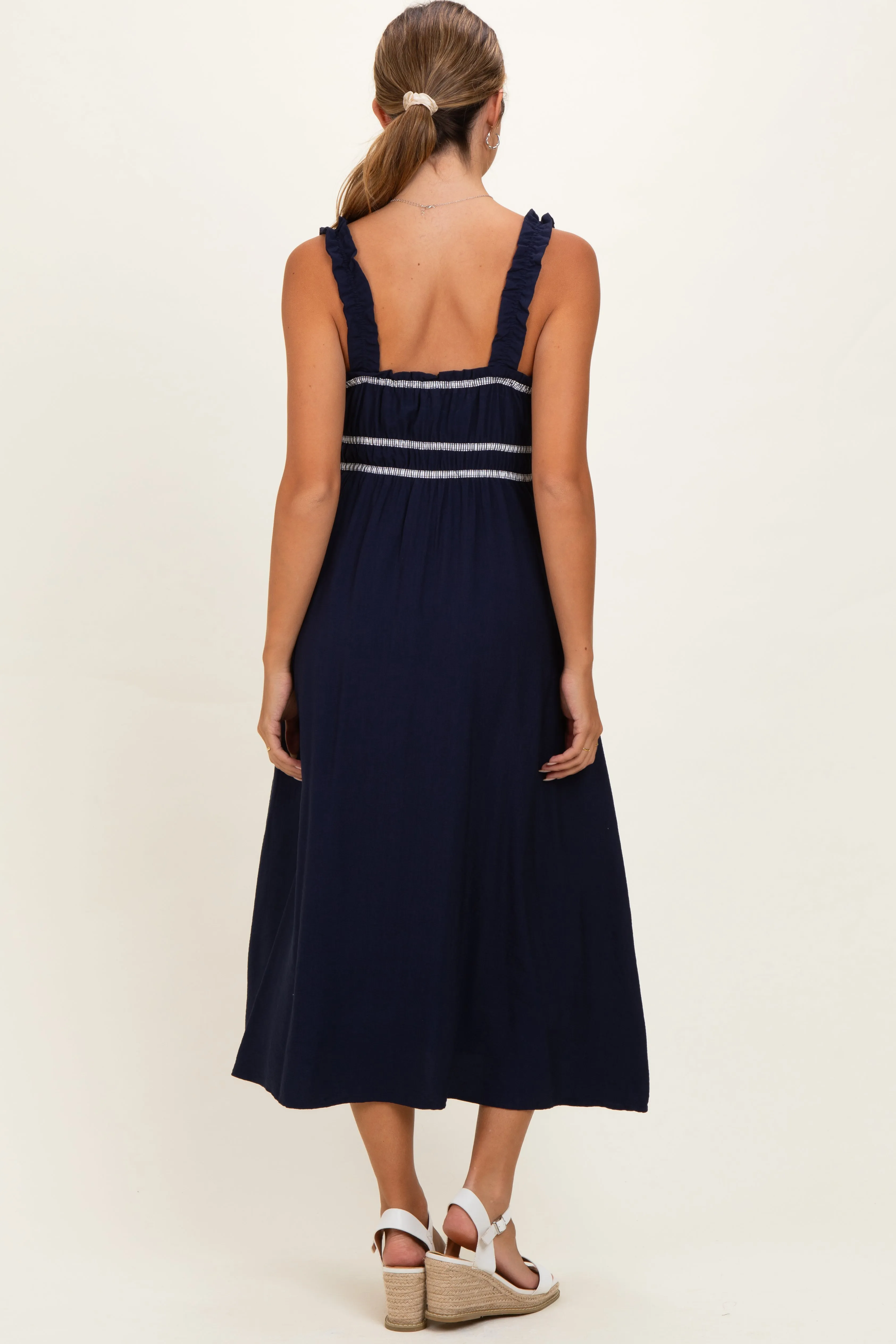 Navy Front Tie Sleeveless Maternity Midi Dress sold by Pinkblush product image thumbnail 3